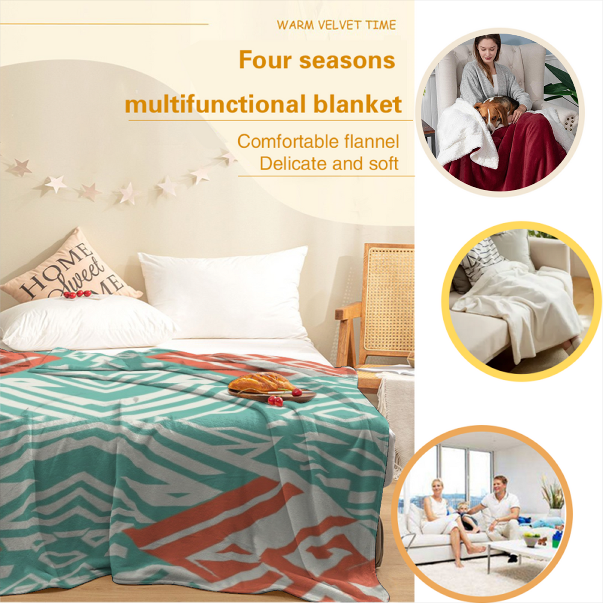 Riverstone & Cove Playful Graphic Plush Flannel Throw