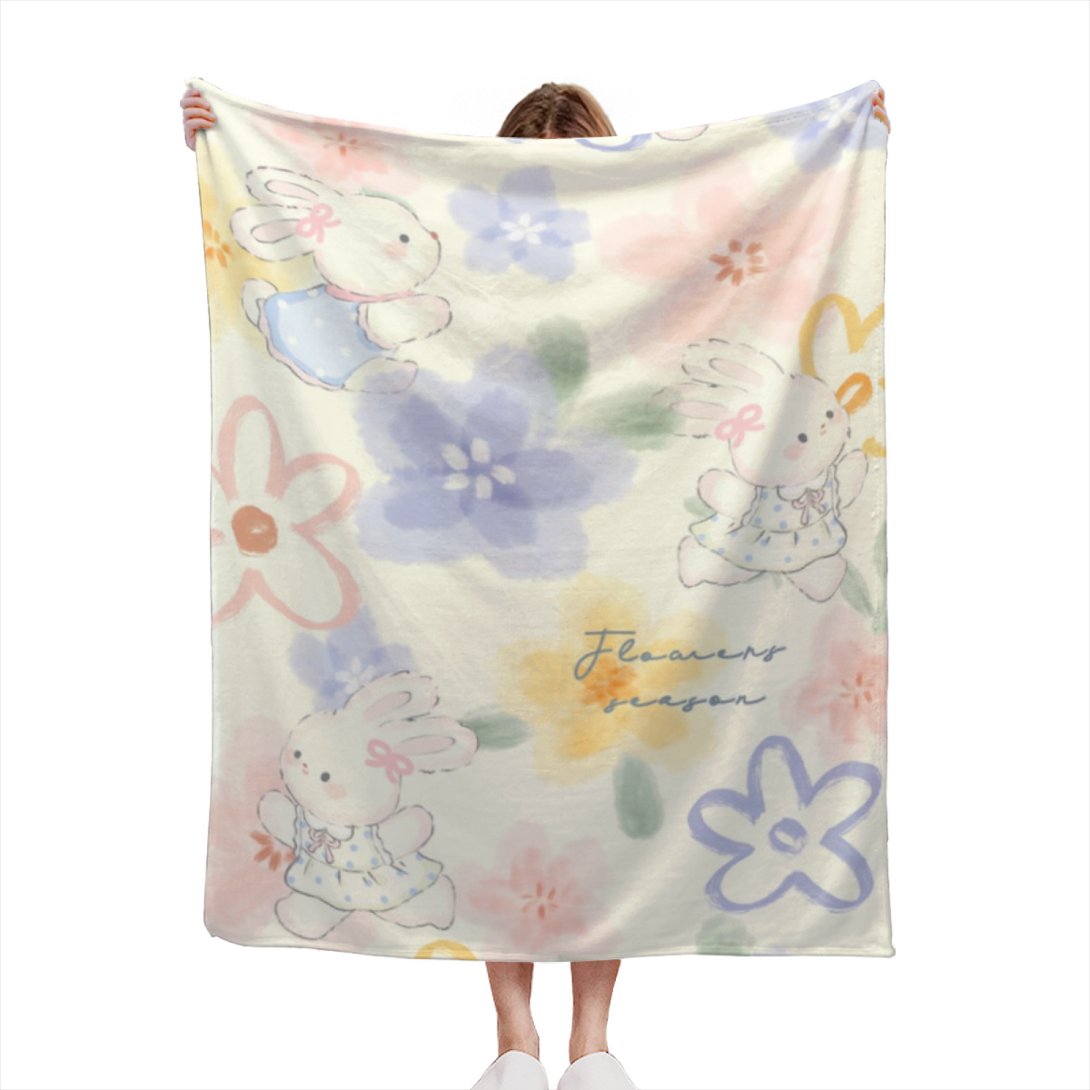 Coastal Orchard Creamy Ivory Art Flannel Throw Blanket