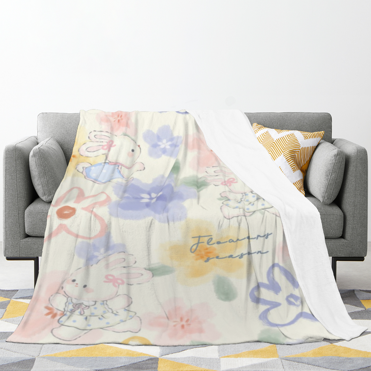Coastal Orchard Creamy Ivory Art Flannel Throw Blanket