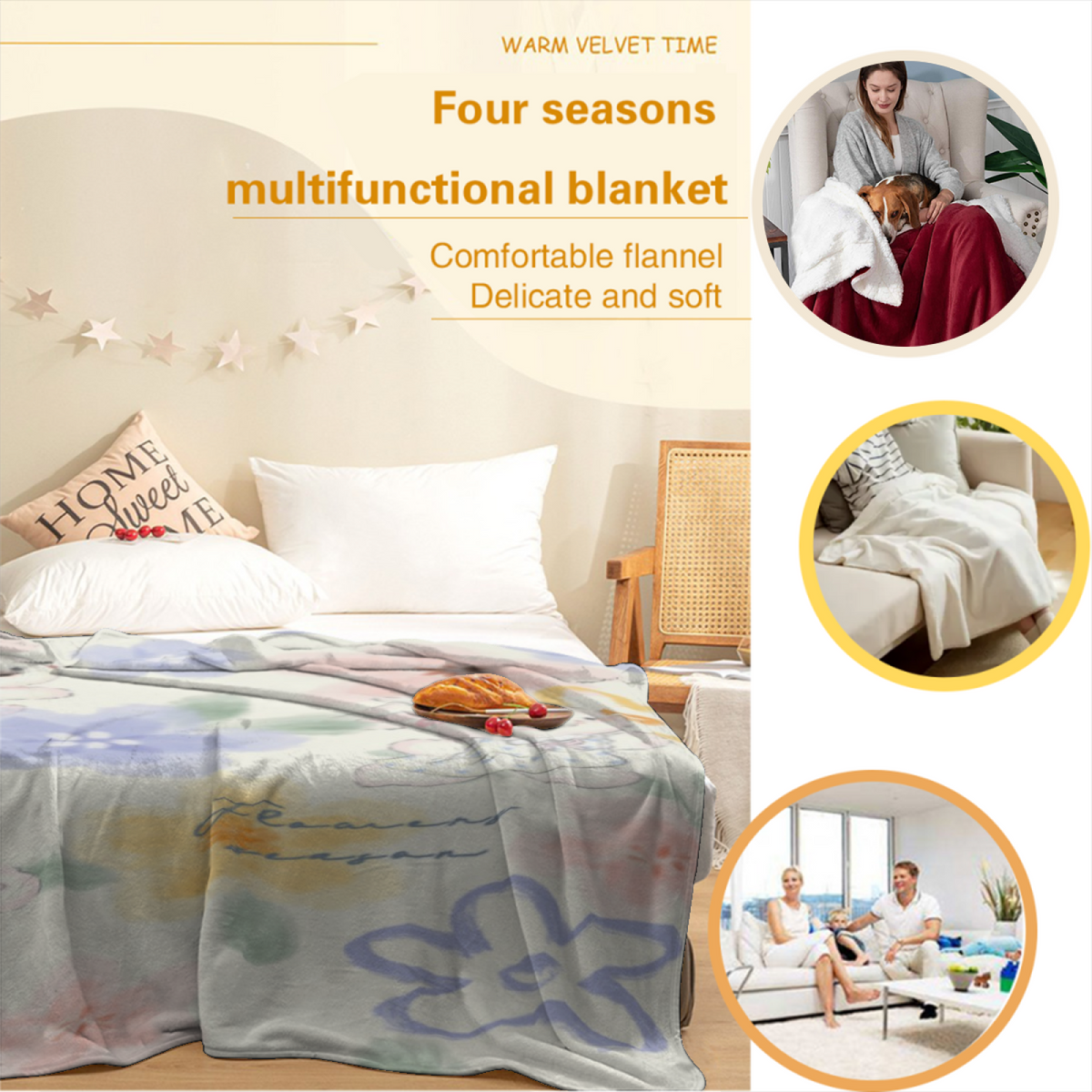 Coastal Orchard Creamy Ivory Art Flannel Throw Blanket