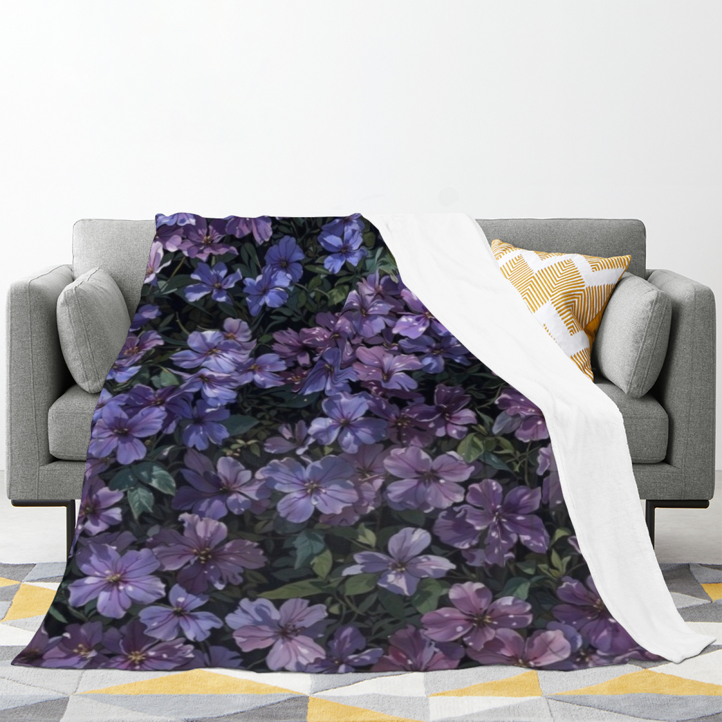 Purple Wildflower Flannel Throw Blanket ¨C Rich Botanical Garden Print