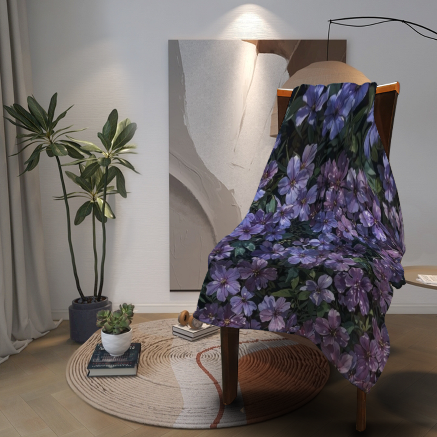 Purple Wildflower Flannel Throw Blanket ¨C Rich Botanical Garden Print