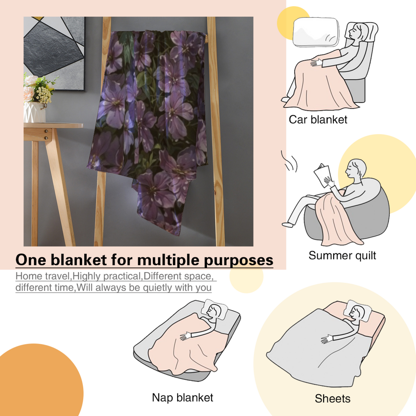 Purple Wildflower Flannel Throw Blanket ¨C Rich Botanical Garden Print