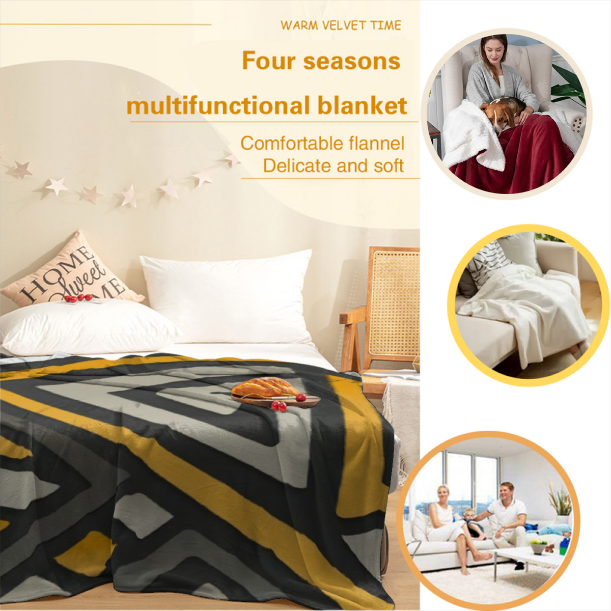 Frosted Hearth Expressive Print Cozy Flannel Bed Blanket in Rich Multicolor