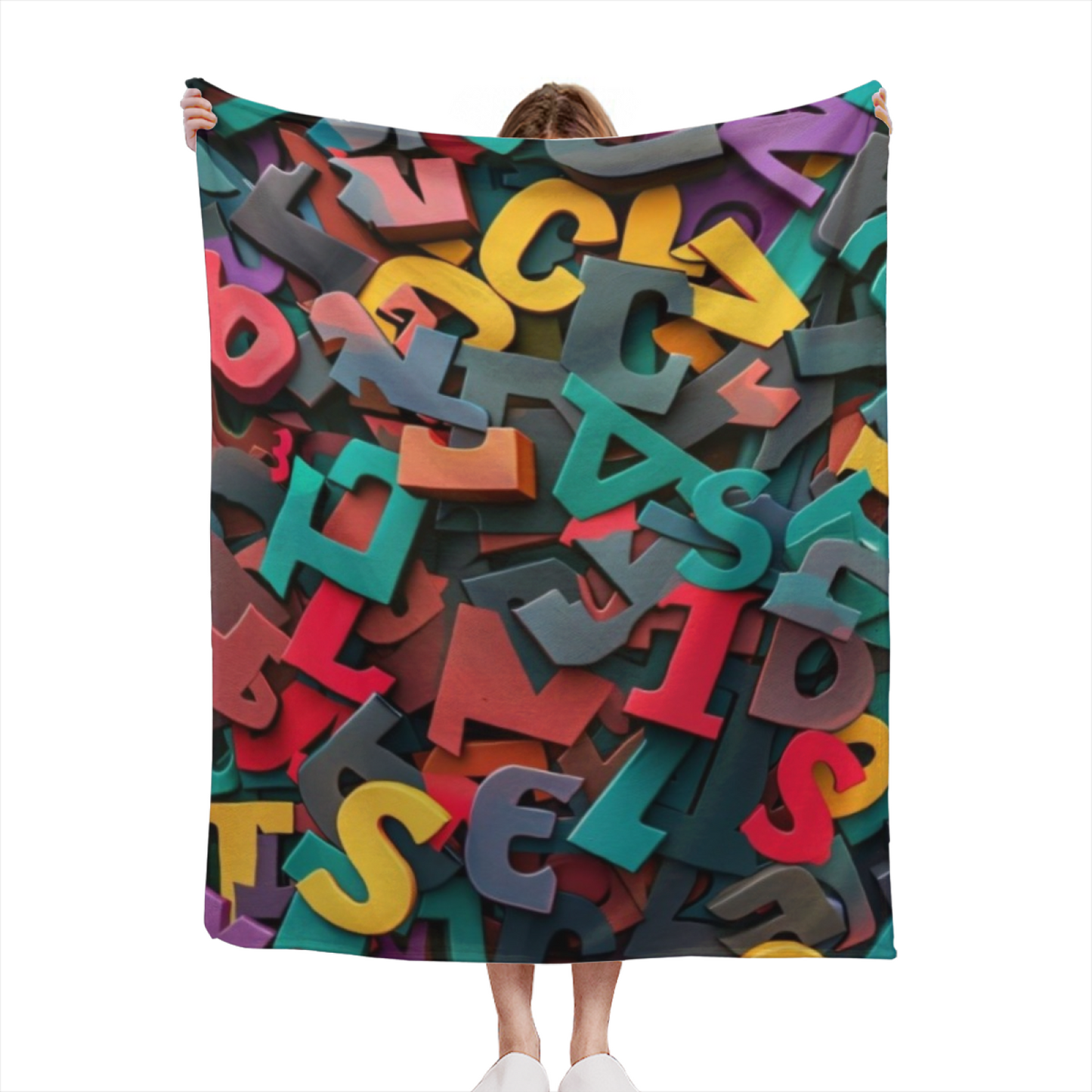 Colorful Alphabet Flannel Throw Blanket ¨C Playful Multicolor Letter Design