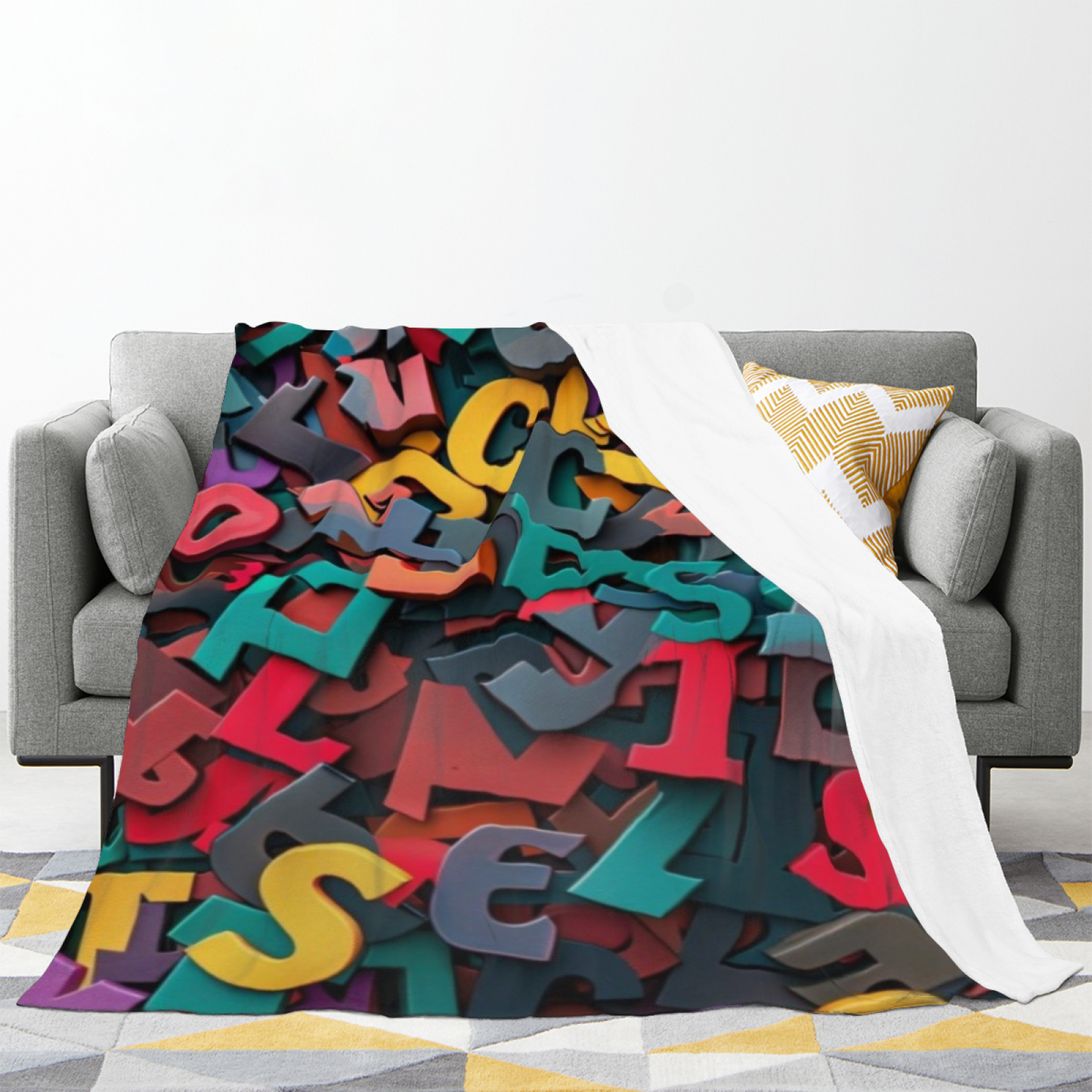 Colorful Alphabet Flannel Throw Blanket ¨C Playful Multicolor Letter Design