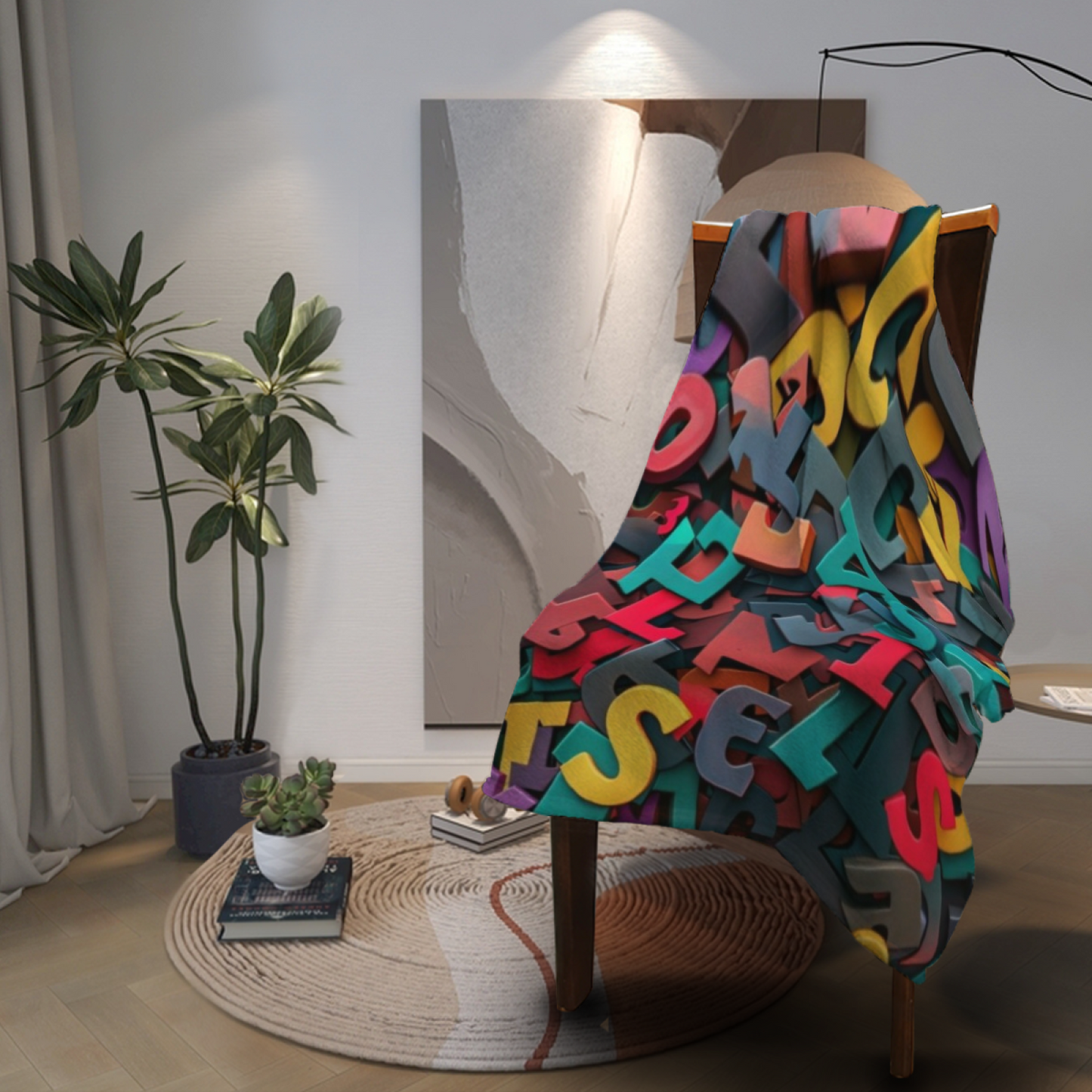 Colorful Alphabet Flannel Throw Blanket ¨C Playful Multicolor Letter Design