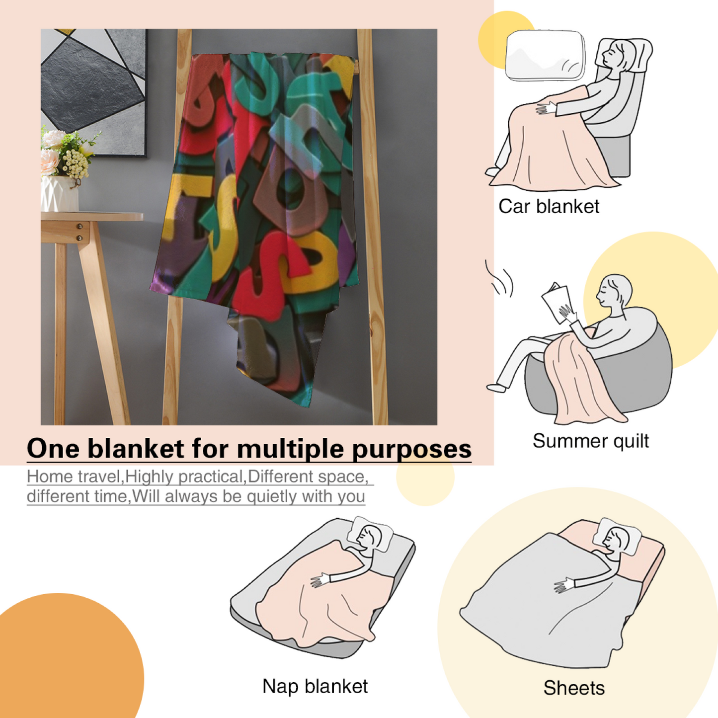 Colorful Alphabet Flannel Throw Blanket ¨C Playful Multicolor Letter Design