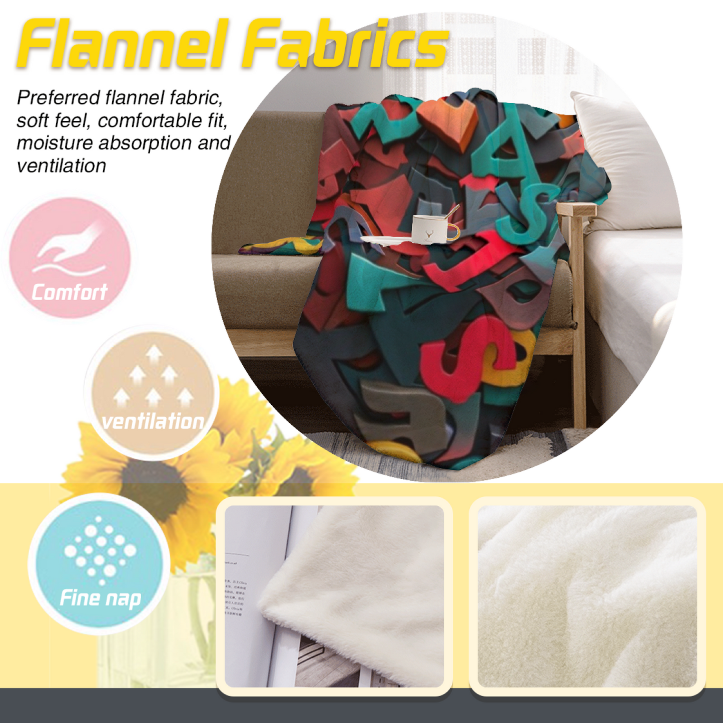Colorful Alphabet Flannel Throw Blanket ¨C Playful Multicolor Letter Design