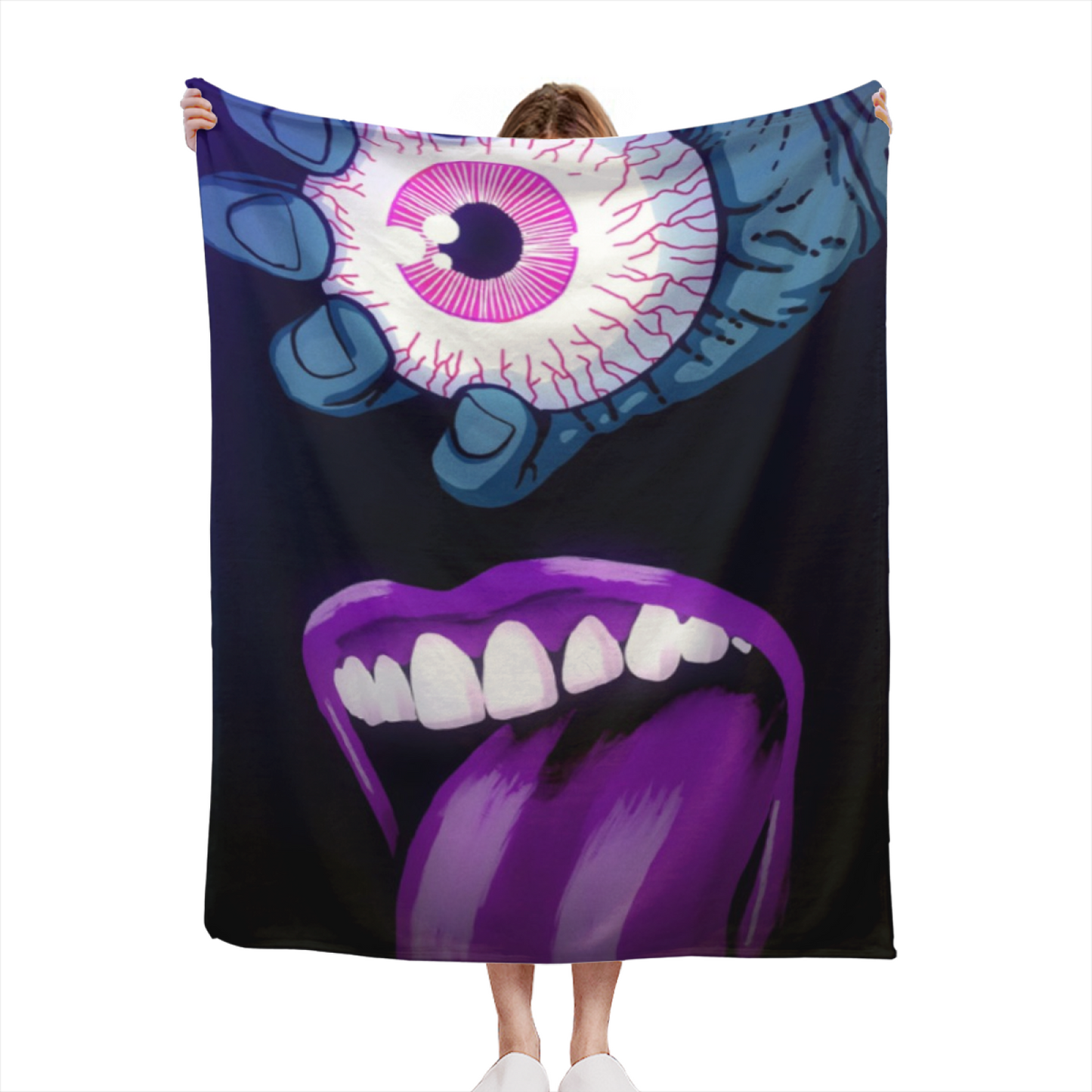 Creepy Eyeball Horror Flannel Throw Blanket ¨C Dark Cartoon Character Design