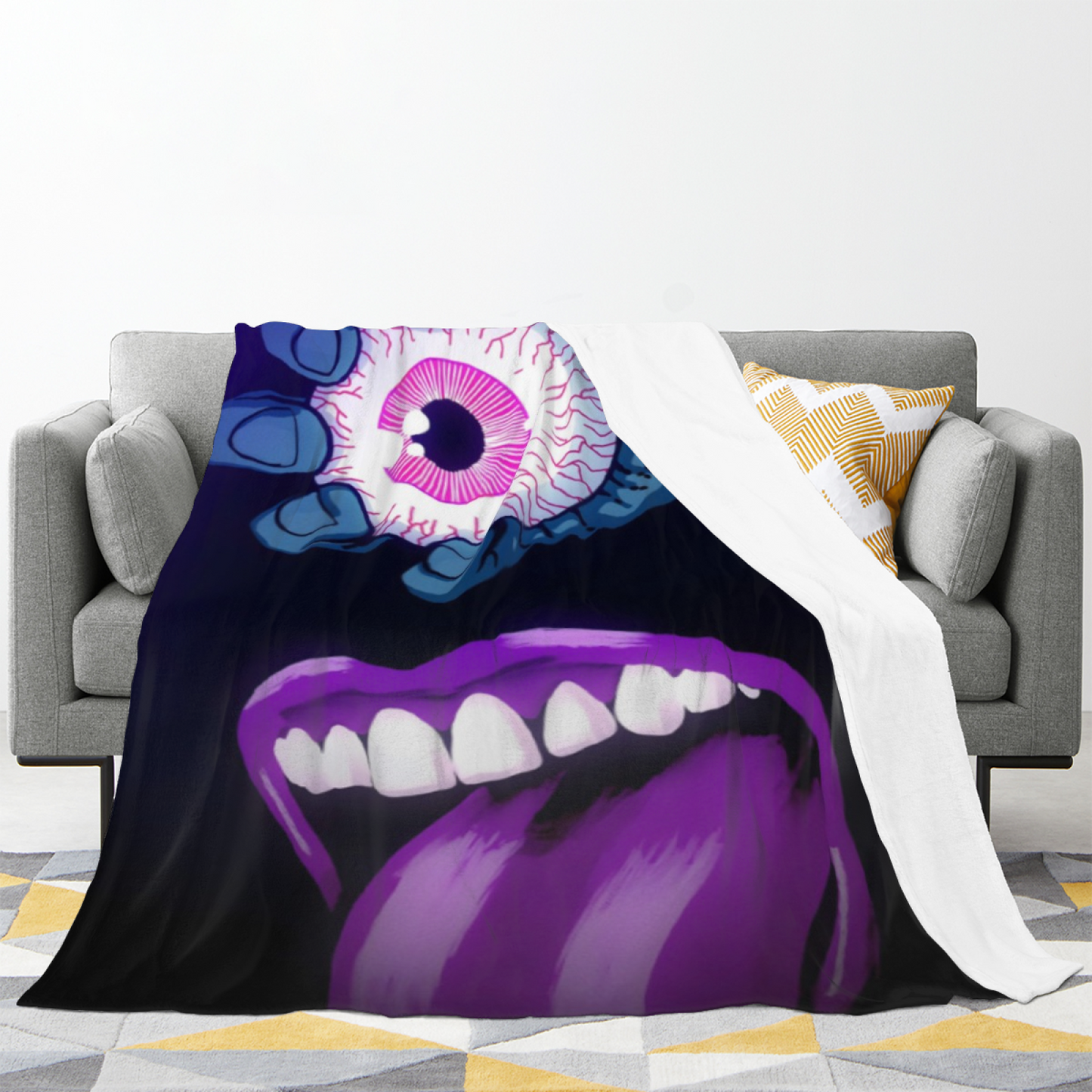 Creepy Eyeball Horror Flannel Throw Blanket ¨C Dark Cartoon Character Design