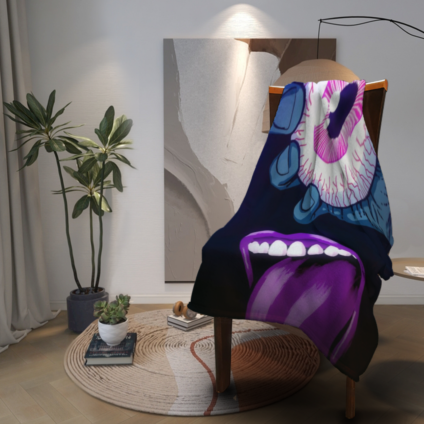Creepy Eyeball Horror Flannel Throw Blanket ¨C Dark Cartoon Character Design