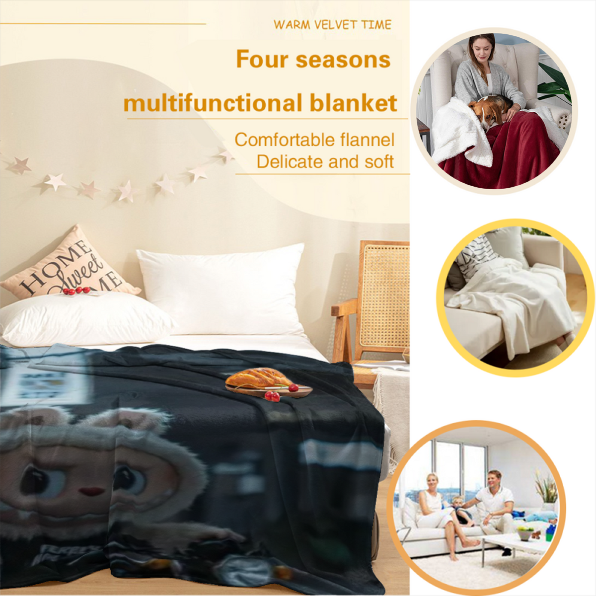 Frosted Solstice Inspired Cozy Flannel Bed Blanket ¨C Earthy Neutral Palette