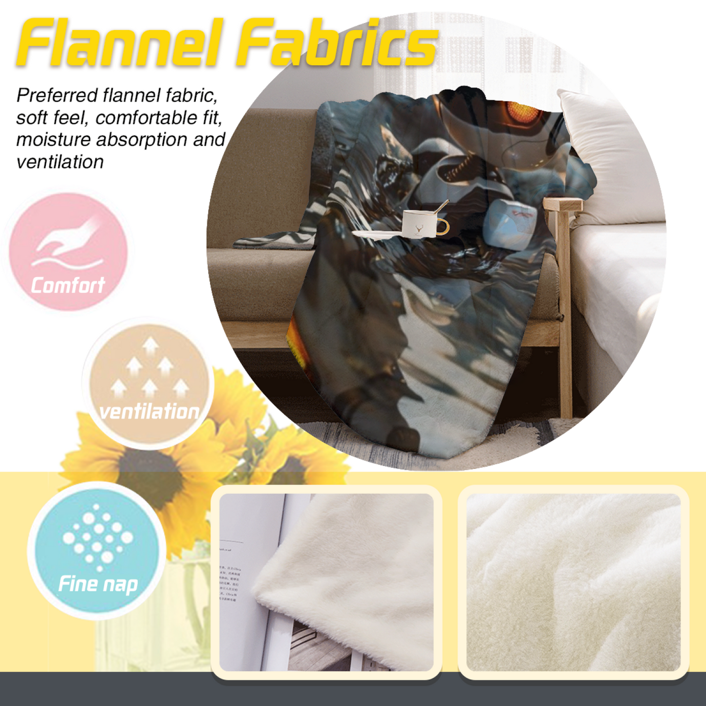 Futuristic Robot Flannel Throw Blanket ¨C Sci-Fi Explorer in Water