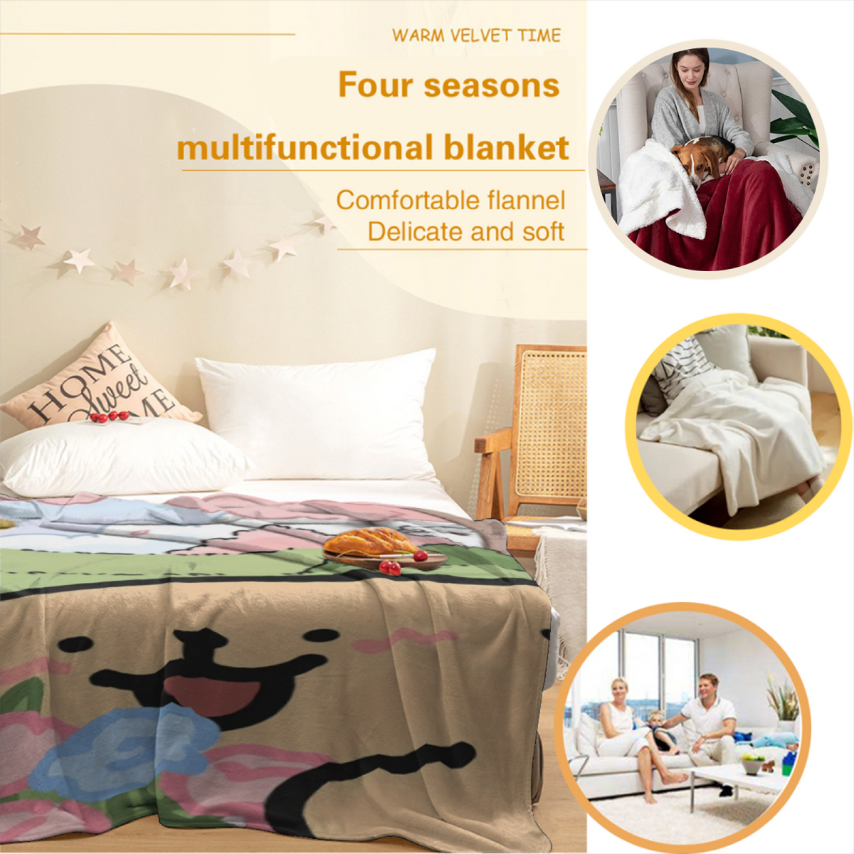 Marigold Harbor Home Accent Lightweight Flannel Throw ¨C Pastel Multicolor
