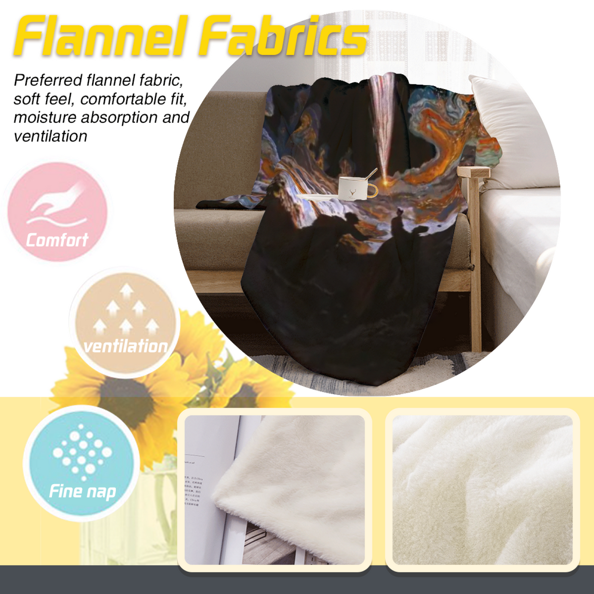 Festival Hearth Expressive Print Cozy Flannel Bed Blanket in Dusty Lilac