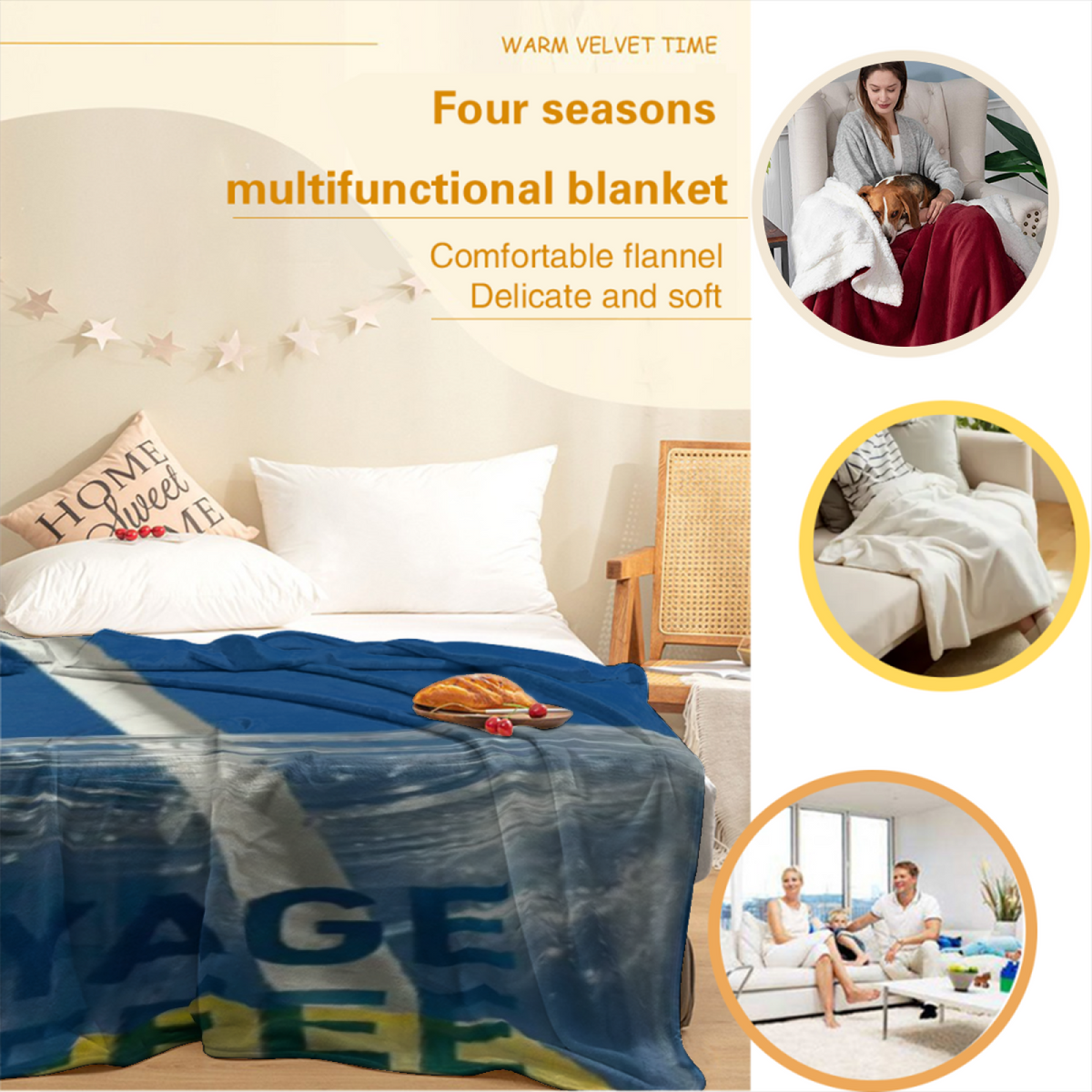 Gilded Harbor Inspired Cozy Flannel Bed Blanket ¨C Earthy Neutral Palette