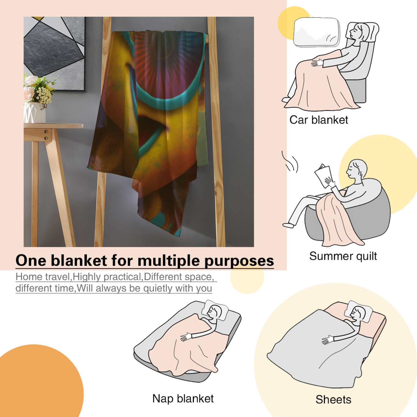 Funny Yellow Cartoon Face Throw Blanket ¨C Colorful Oversized Glasses Character Design