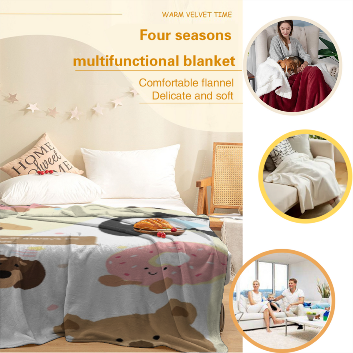 Pastel Multicolor Whimsical Decor All-Season Flannel Blanket ¨C Harvest Fable Edition