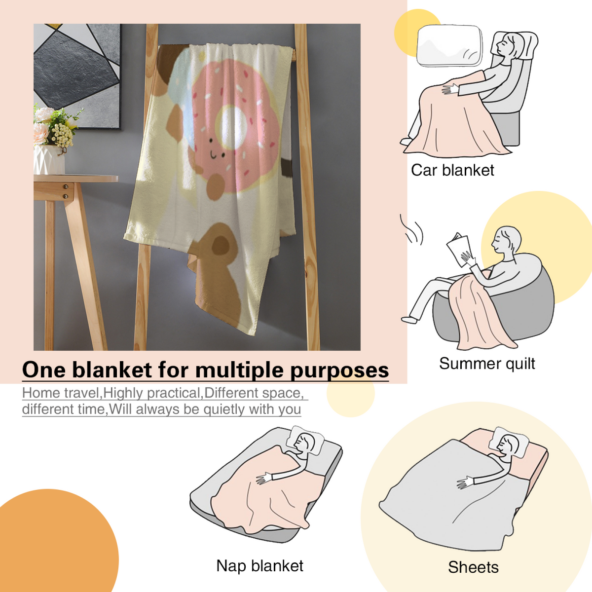 Pastel Multicolor Whimsical Decor All-Season Flannel Blanket ¨C Harvest Fable Edition