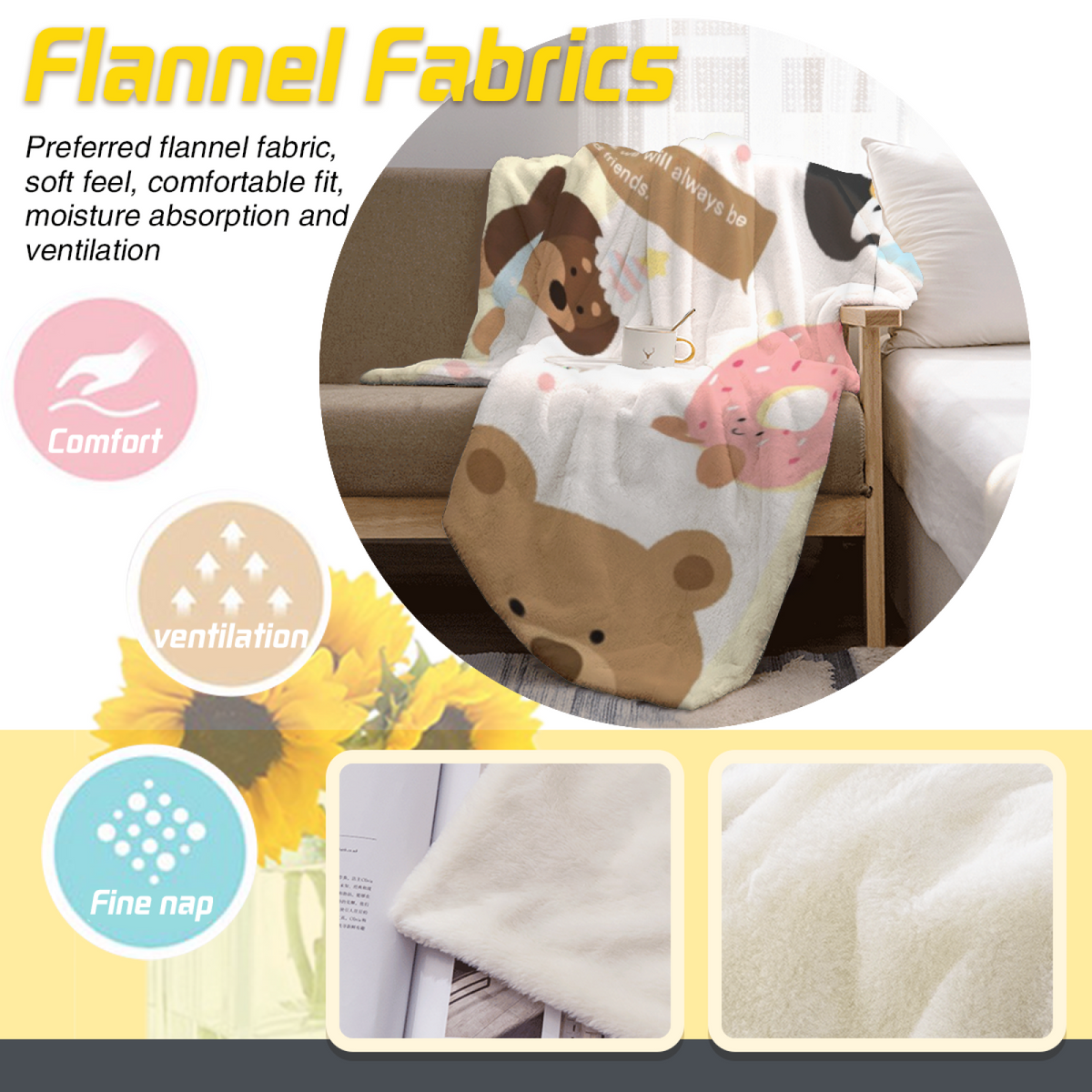 Pastel Multicolor Whimsical Decor All-Season Flannel Blanket ¨C Harvest Fable Edition