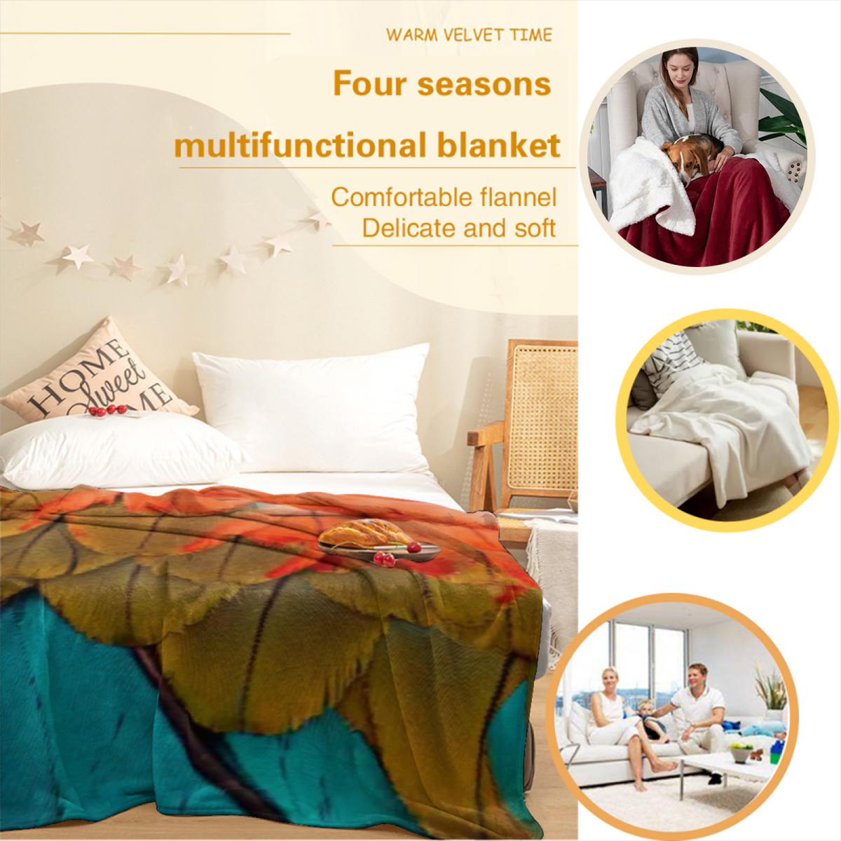 Decorative Flannel Blanket with Marigold Mirage Cozy Cottage Artwork