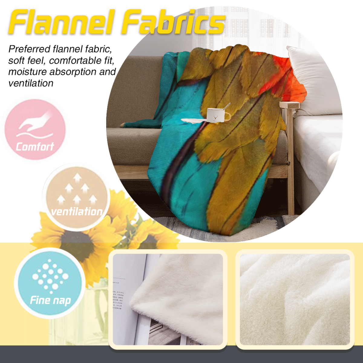 Decorative Flannel Blanket with Marigold Mirage Cozy Cottage Artwork