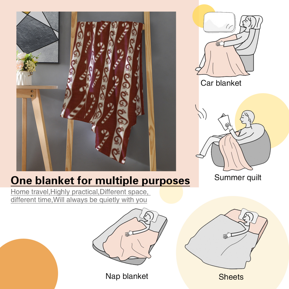 Terracotta Kaleidoscope Statement Pattern Plush Flannel Throw