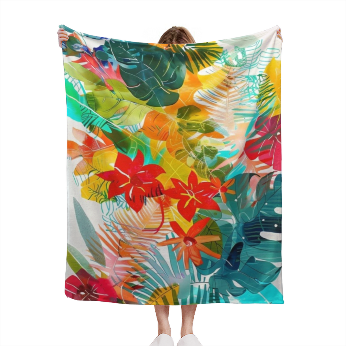 Fern Meadow Earthy Multicolor Art Flannel Throw Blanket