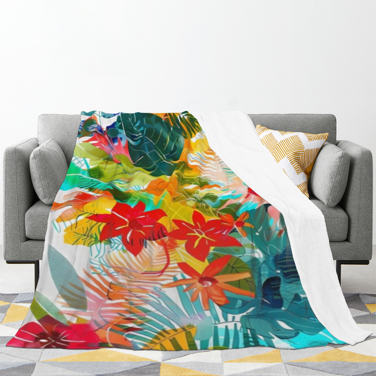 Fern Meadow Earthy Multicolor Art Flannel Throw Blanket