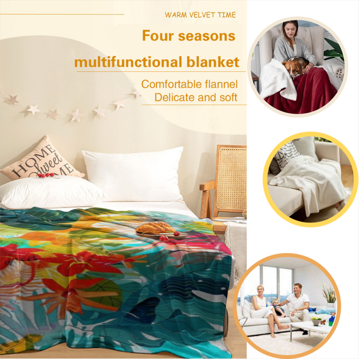 Fern Meadow Earthy Multicolor Art Flannel Throw Blanket