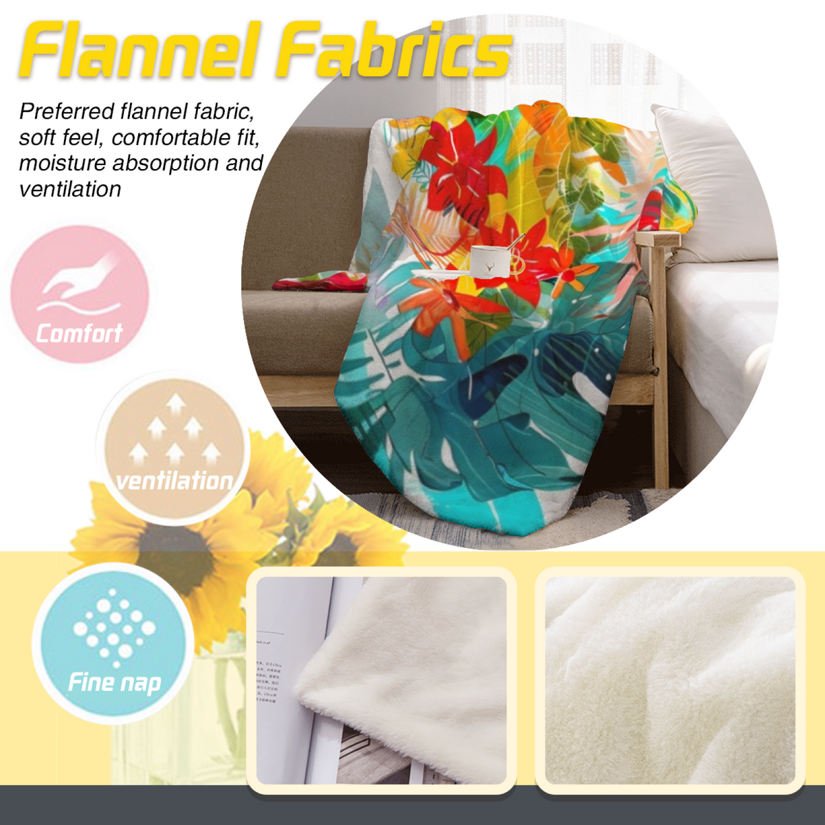 Fern Meadow Earthy Multicolor Art Flannel Throw Blanket