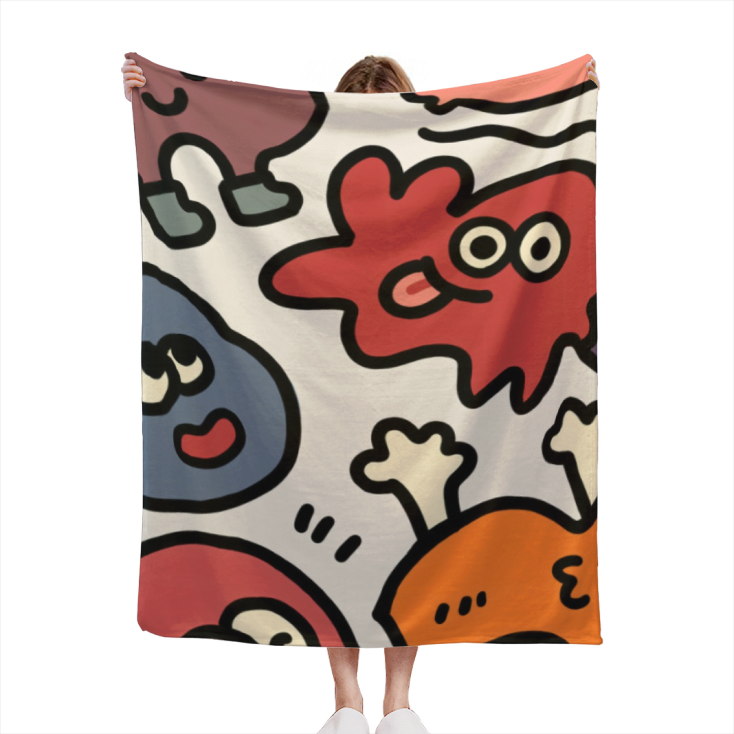 Colorful Cartoon Character Flannel Throw Blanket ¨C Playful Abstract Monster Design