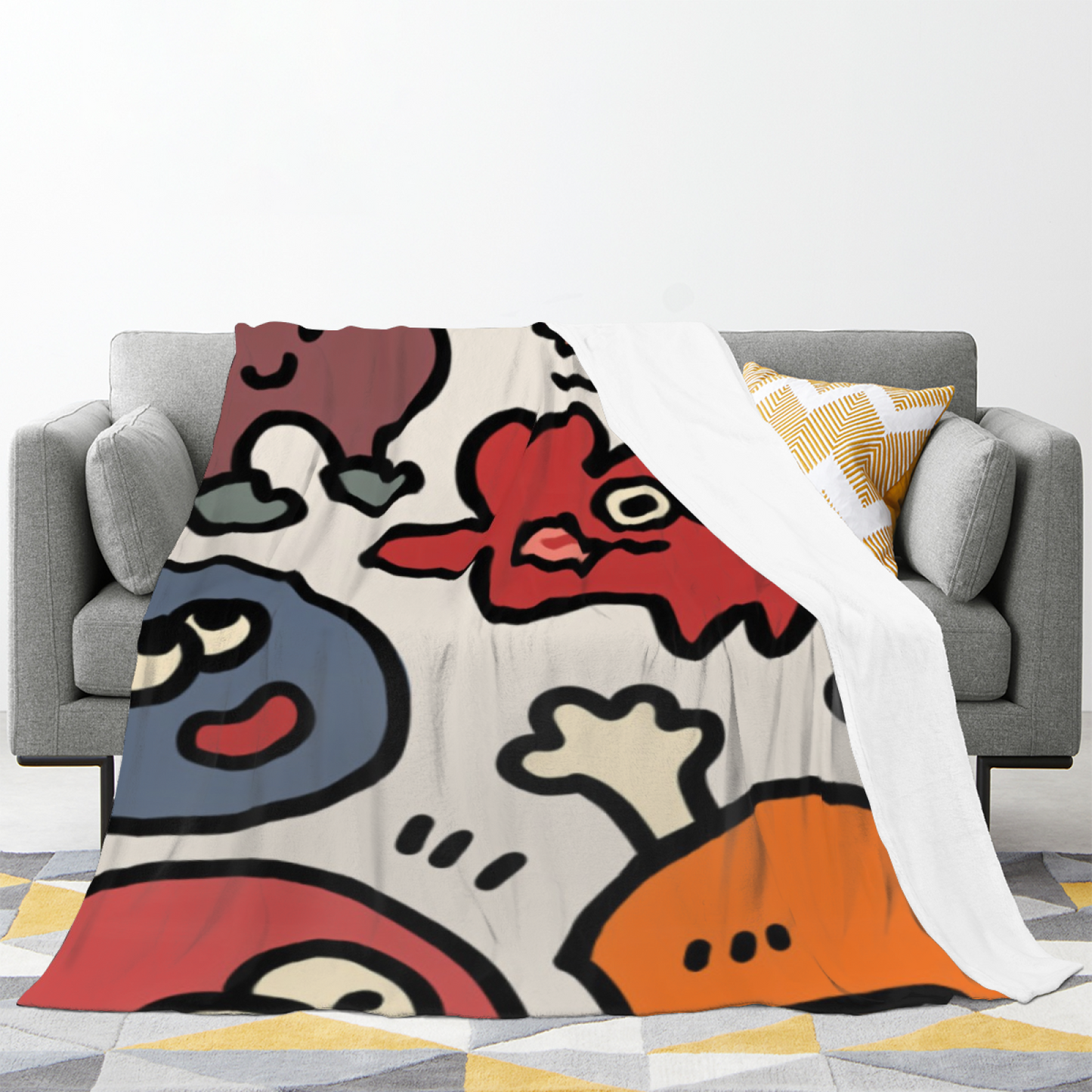 Colorful Cartoon Character Flannel Throw Blanket ¨C Playful Abstract Monster Design