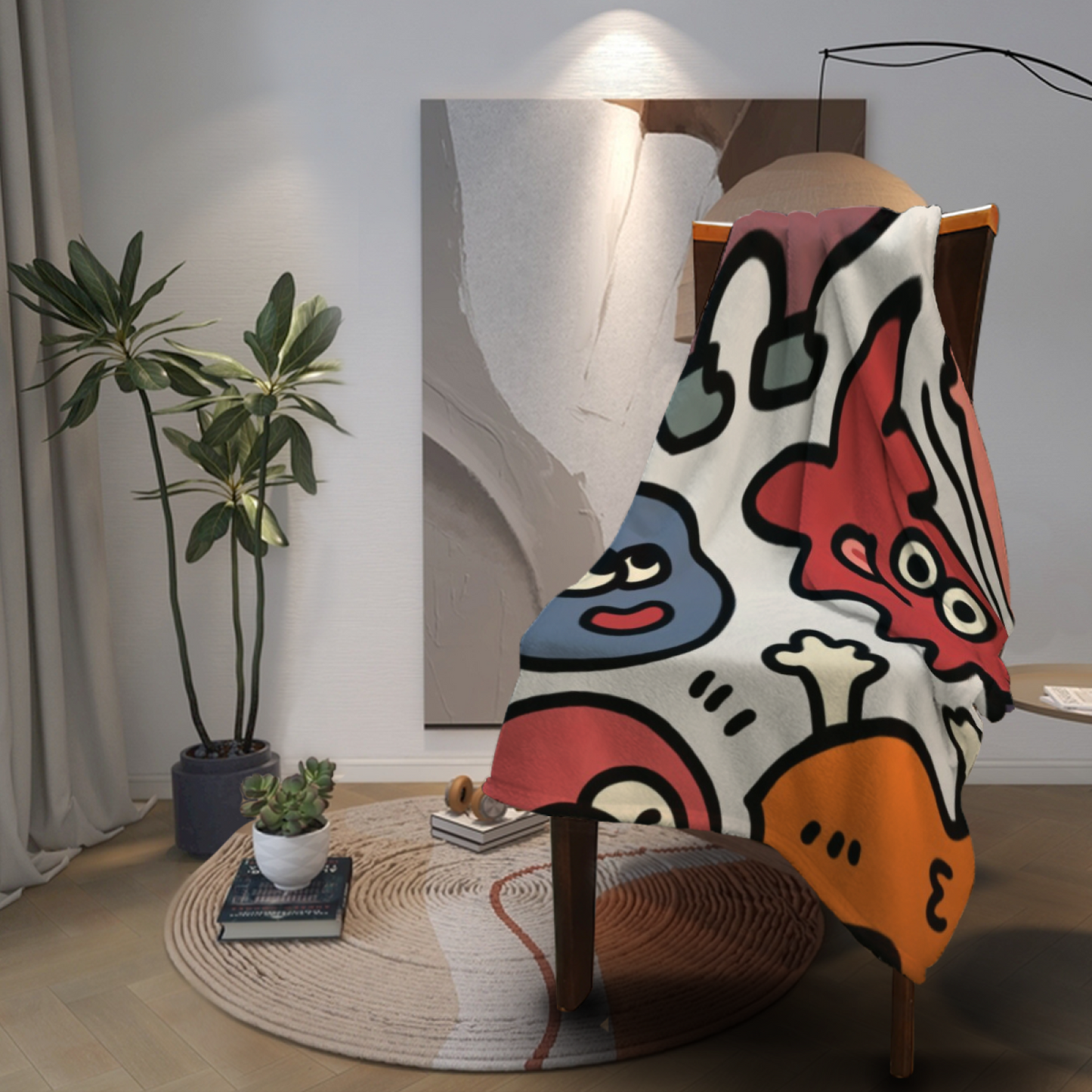 Colorful Cartoon Character Flannel Throw Blanket ¨C Playful Abstract Monster Design