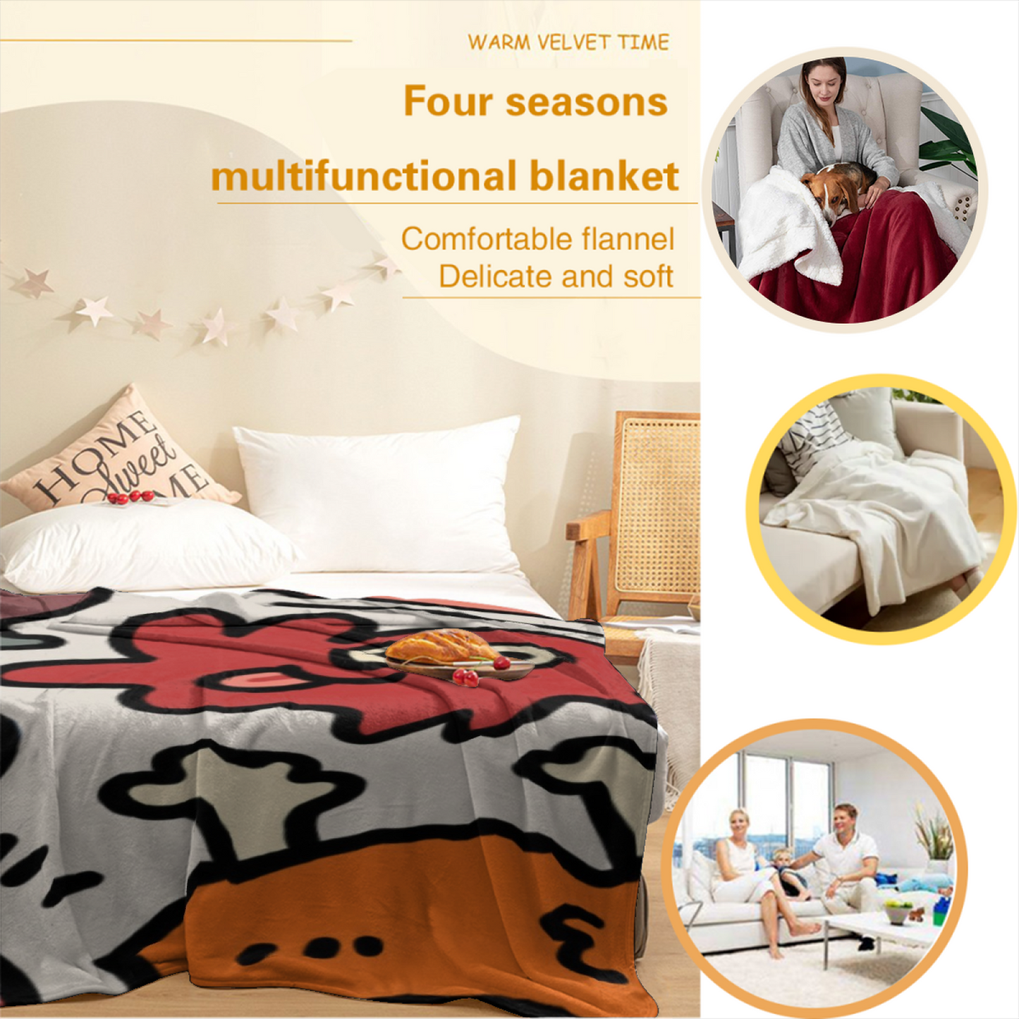 Colorful Cartoon Character Flannel Throw Blanket ¨C Playful Abstract Monster Design