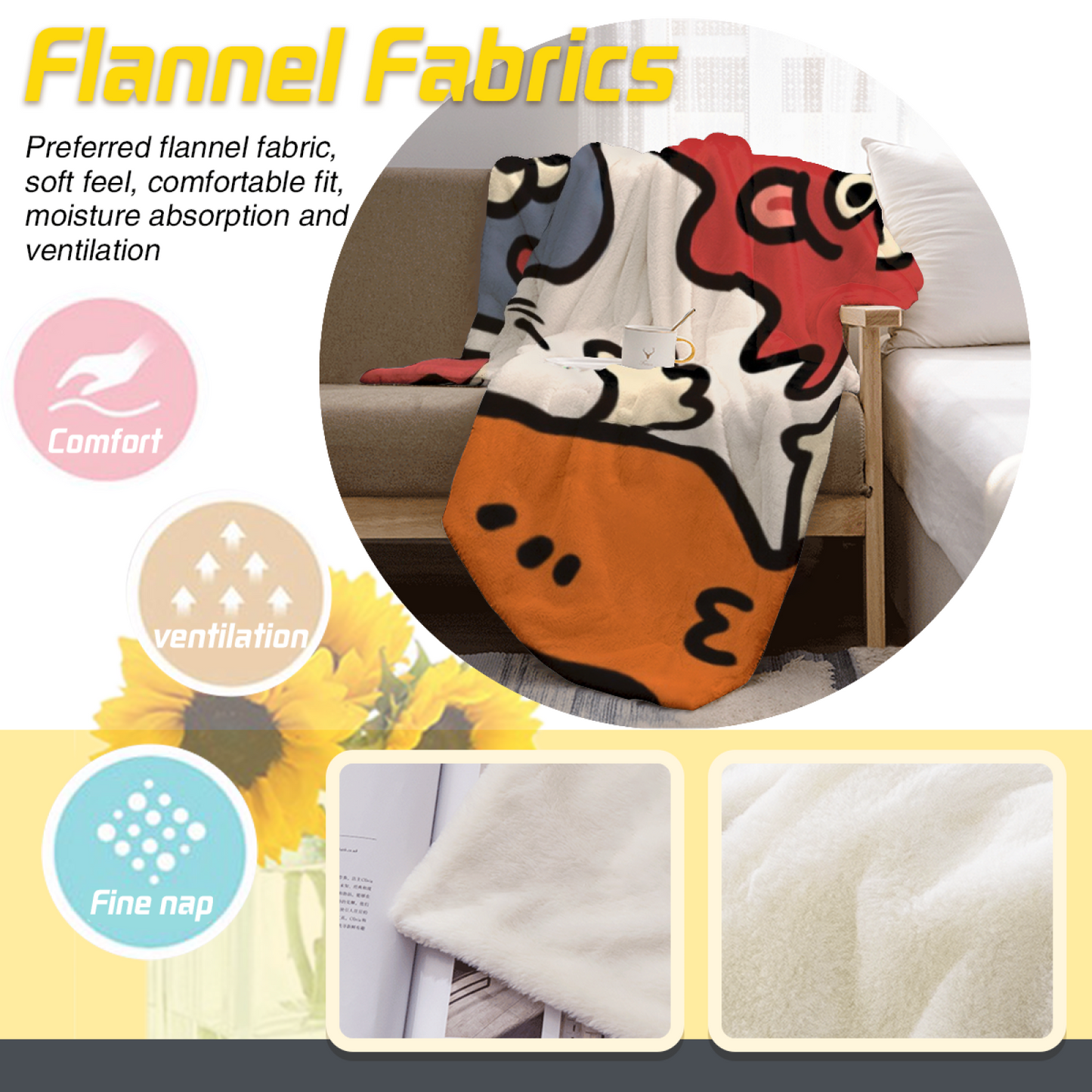 Colorful Cartoon Character Flannel Throw Blanket ¨C Playful Abstract Monster Design