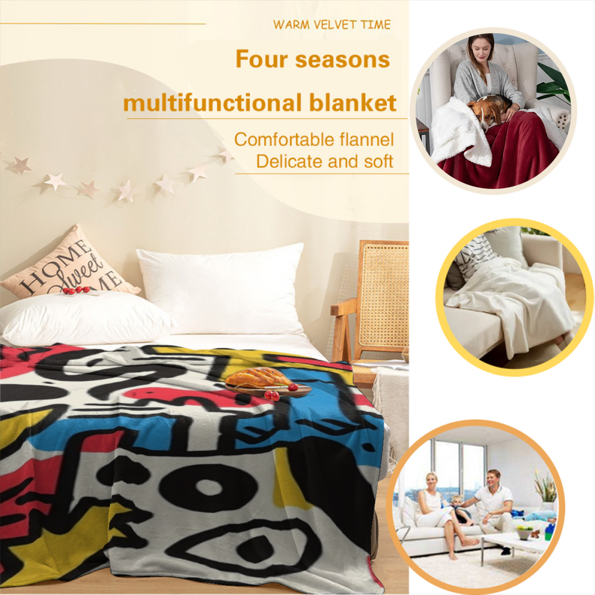Golden Reverie Soft Neutral Statement Lightweight Flannel Throw