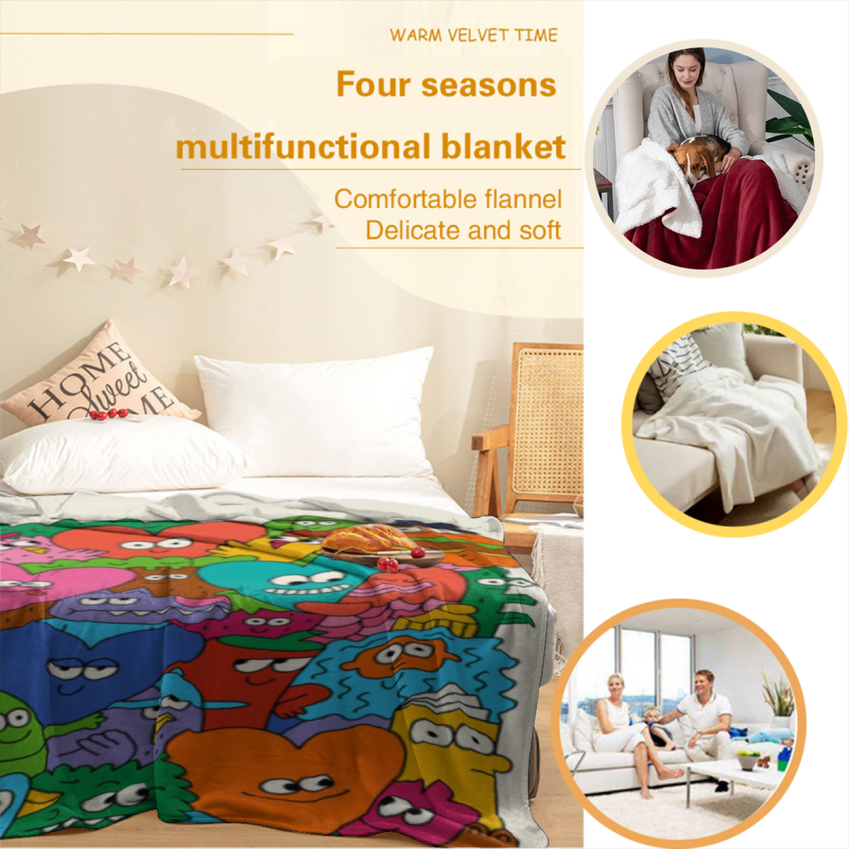 Eclectic Design Electric Spectrum Warm Coral Cozy Flannel Bed Blanket