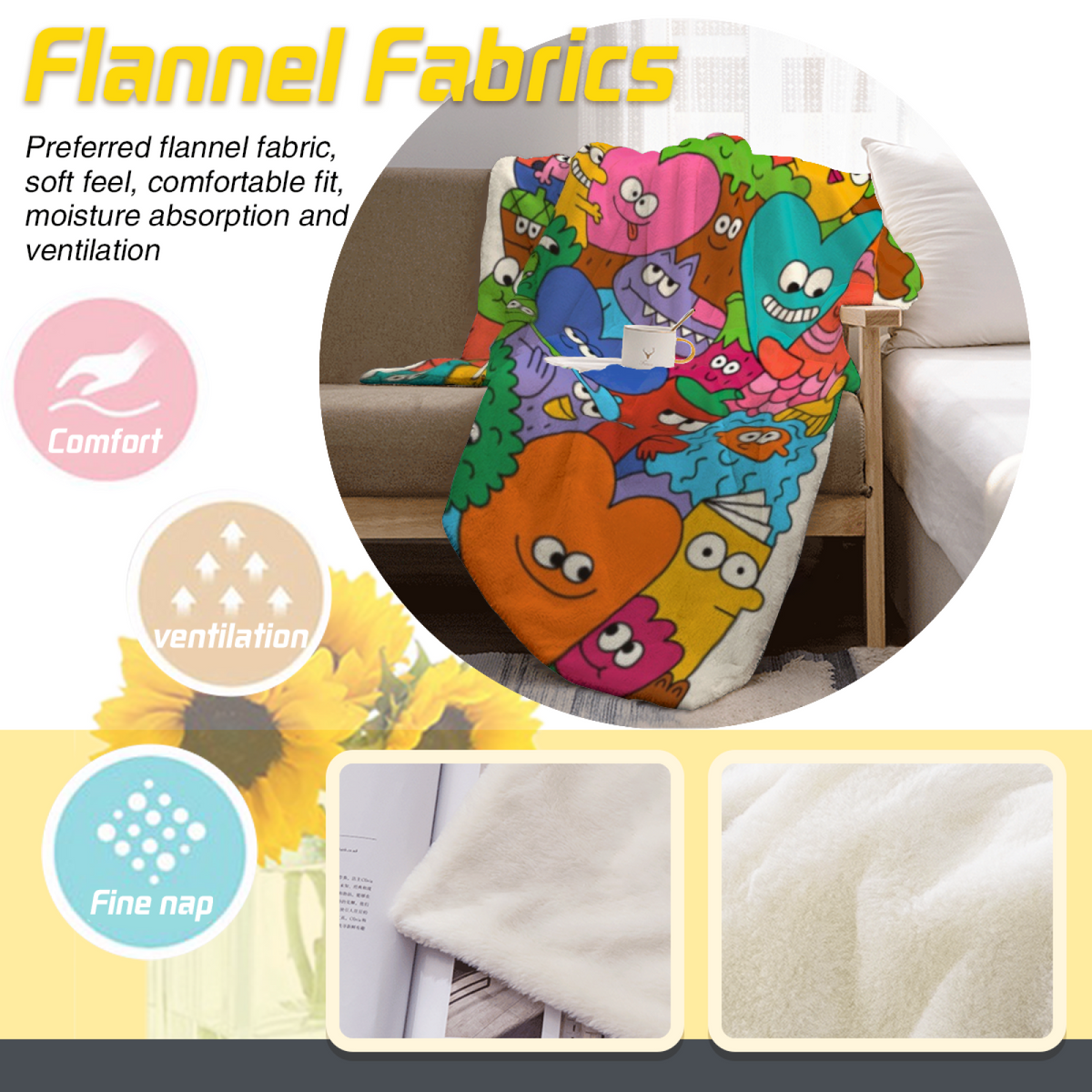 Eclectic Design Electric Spectrum Warm Coral Cozy Flannel Bed Blanket