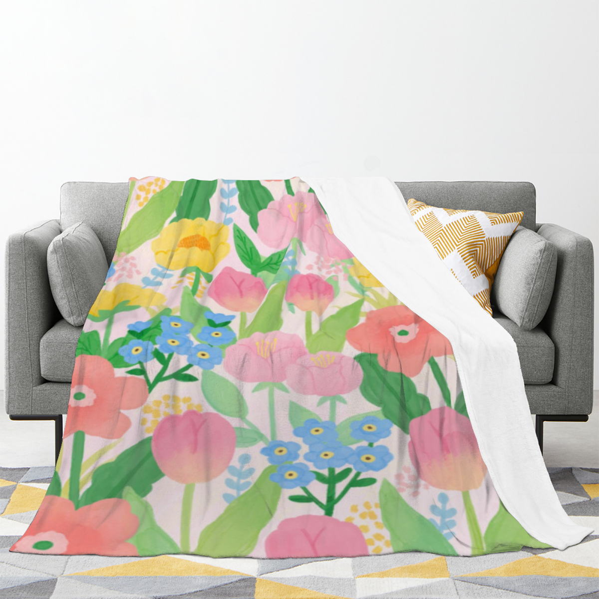 Moonbeam Cove Expressive Print Flannel Sofa Throw in Pastel Multicolor