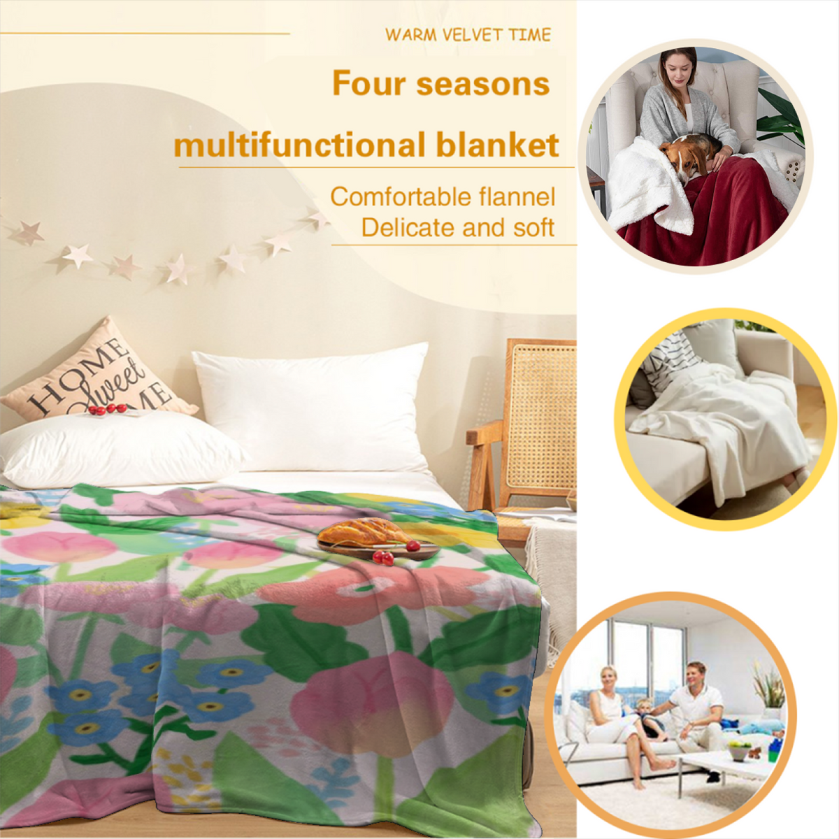 Moonbeam Cove Expressive Print Flannel Sofa Throw in Pastel Multicolor