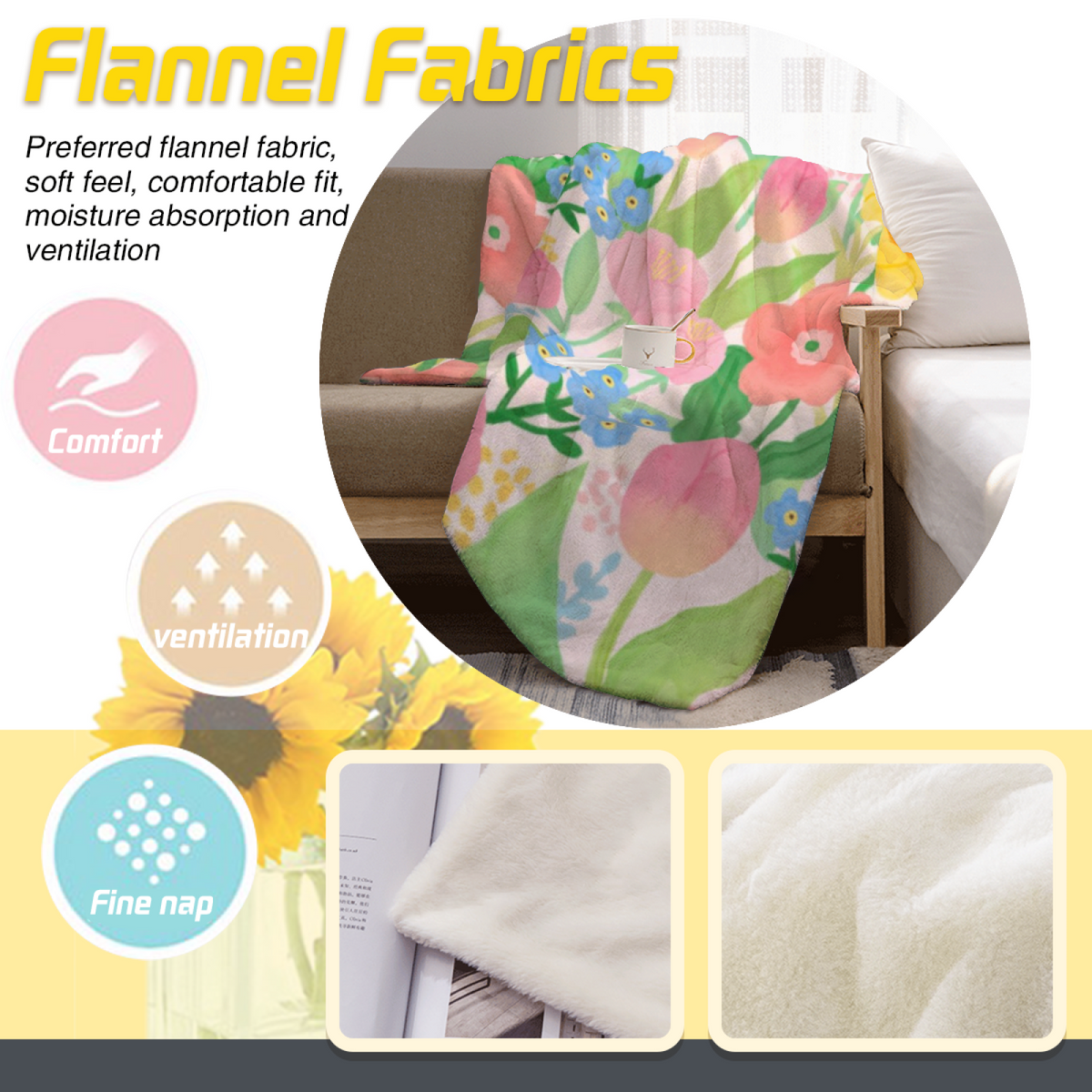 Moonbeam Cove Expressive Print Flannel Sofa Throw in Pastel Multicolor
