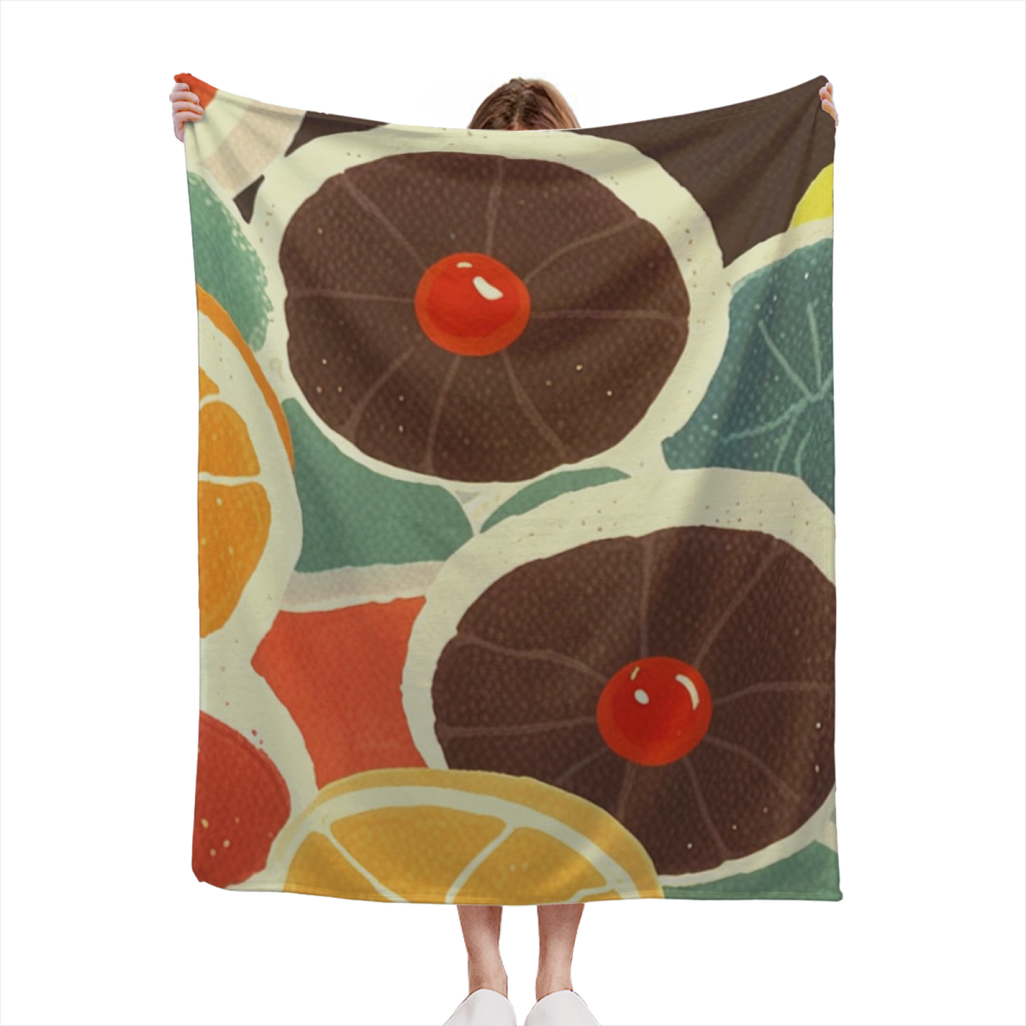 Cute Japanese Breakfast Flannel Throw Blanket ¨C Fried Egg Illustration