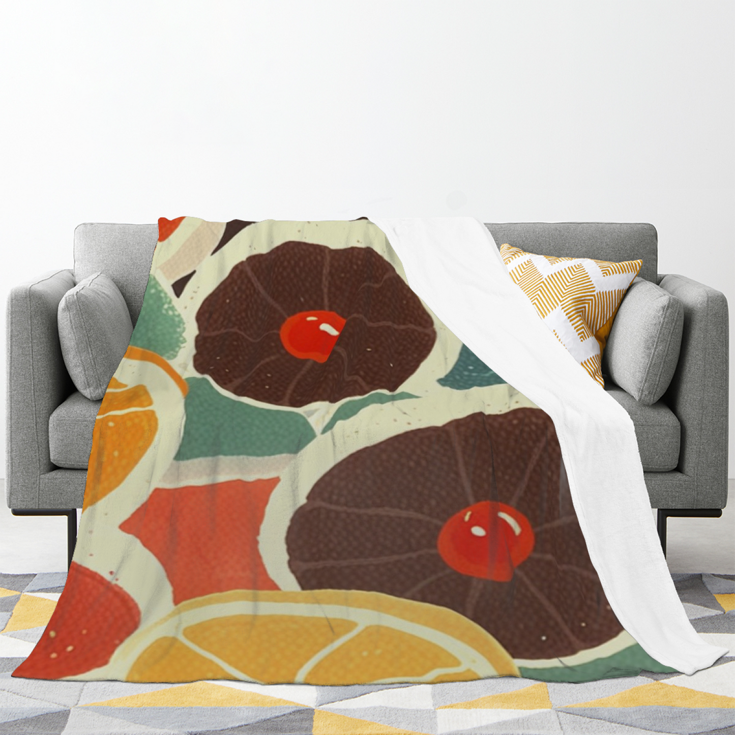 Cute Japanese Breakfast Flannel Throw Blanket ¨C Fried Egg Illustration