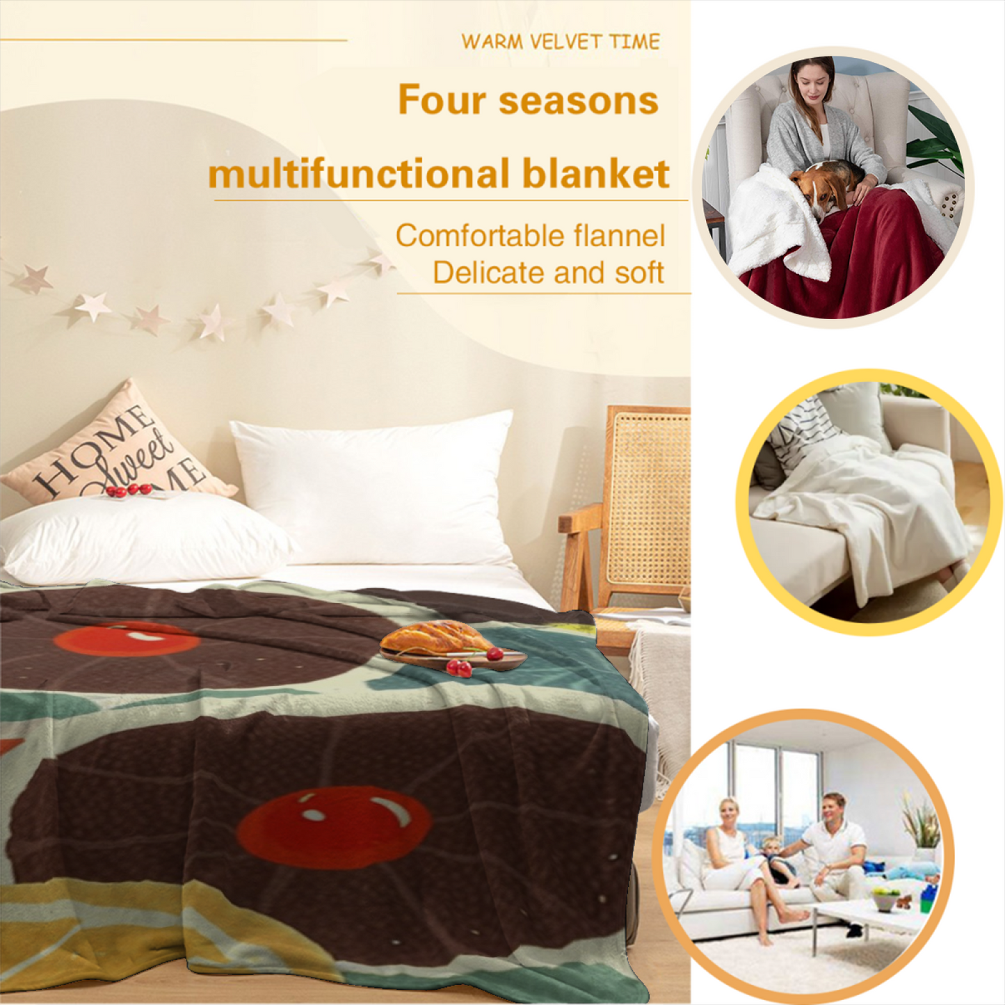 Cute Japanese Breakfast Flannel Throw Blanket ¨C Fried Egg Illustration