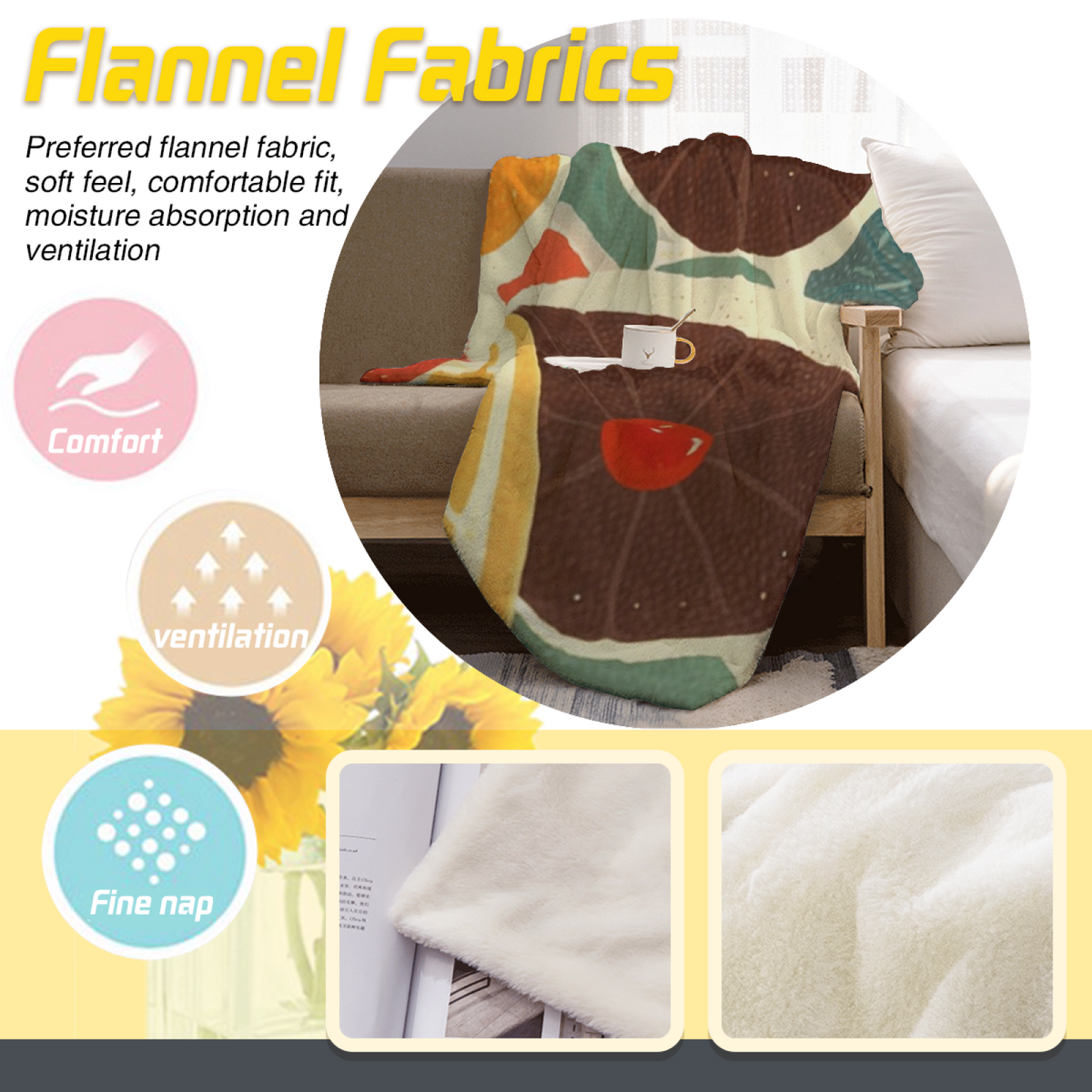 Cute Japanese Breakfast Flannel Throw Blanket ¨C Fried Egg Illustration