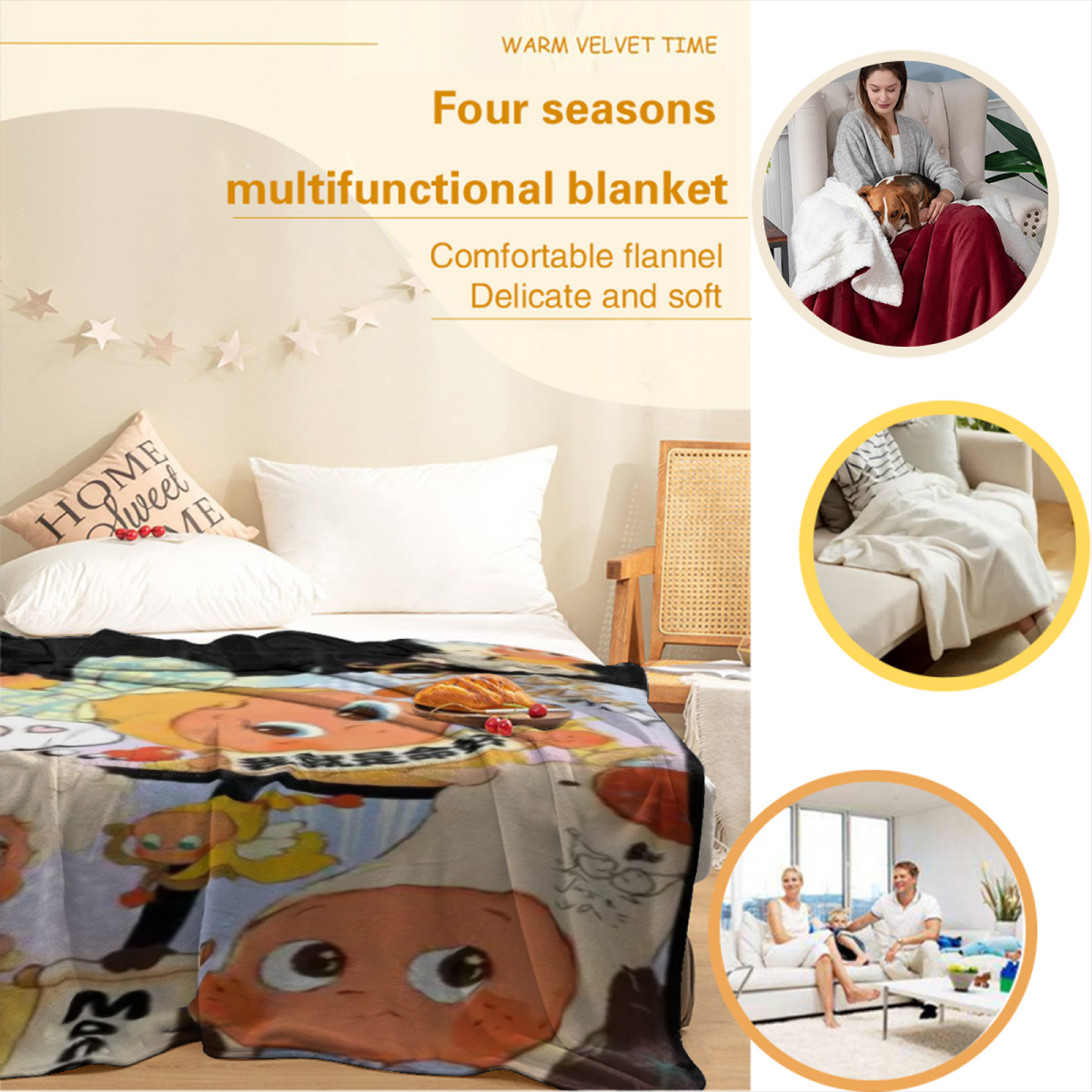Misty Flora Inspired Cozy Flannel Bed Blanket ¨C Earthy Neutral Palette