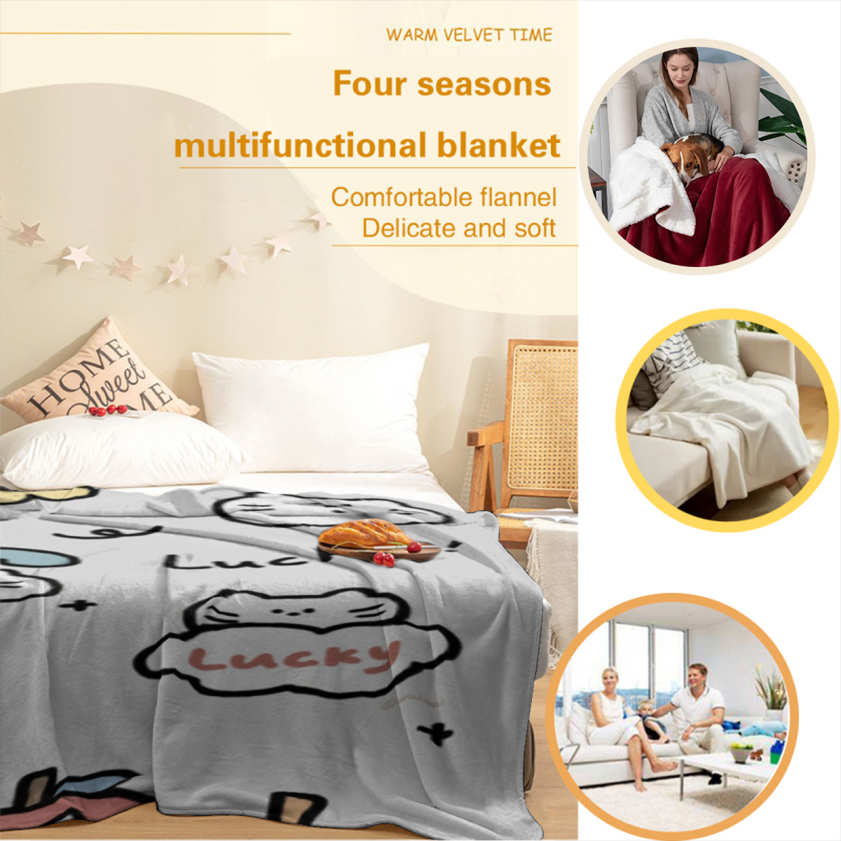 Heather Valley Inspired Cozy Flannel Bed Blanket ¨C Creamy Ivory Palette