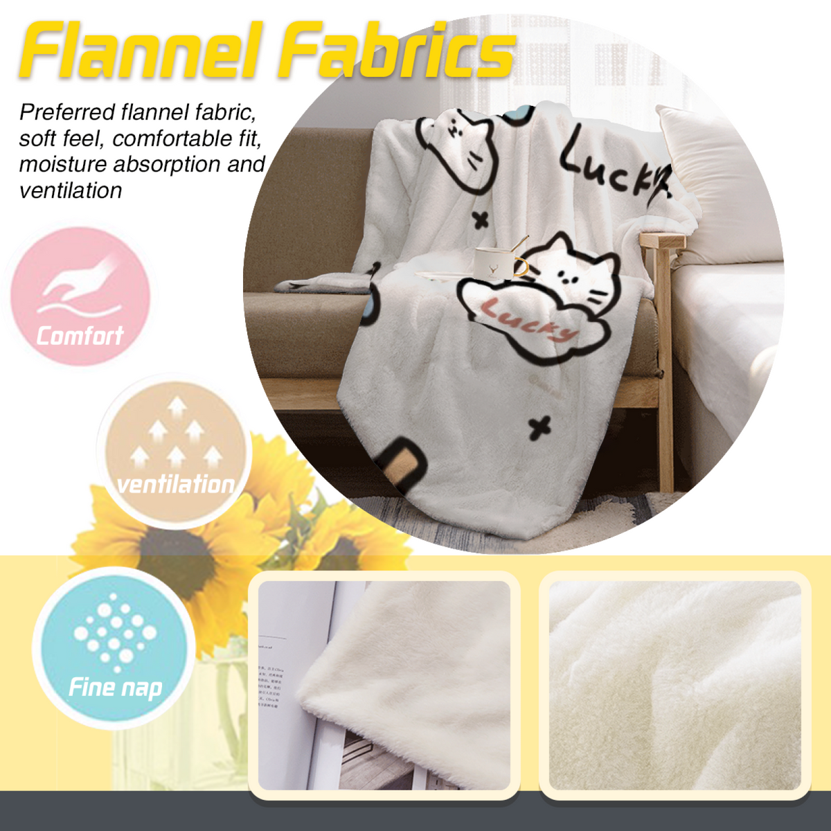Heather Valley Inspired Cozy Flannel Bed Blanket ¨C Creamy Ivory Palette